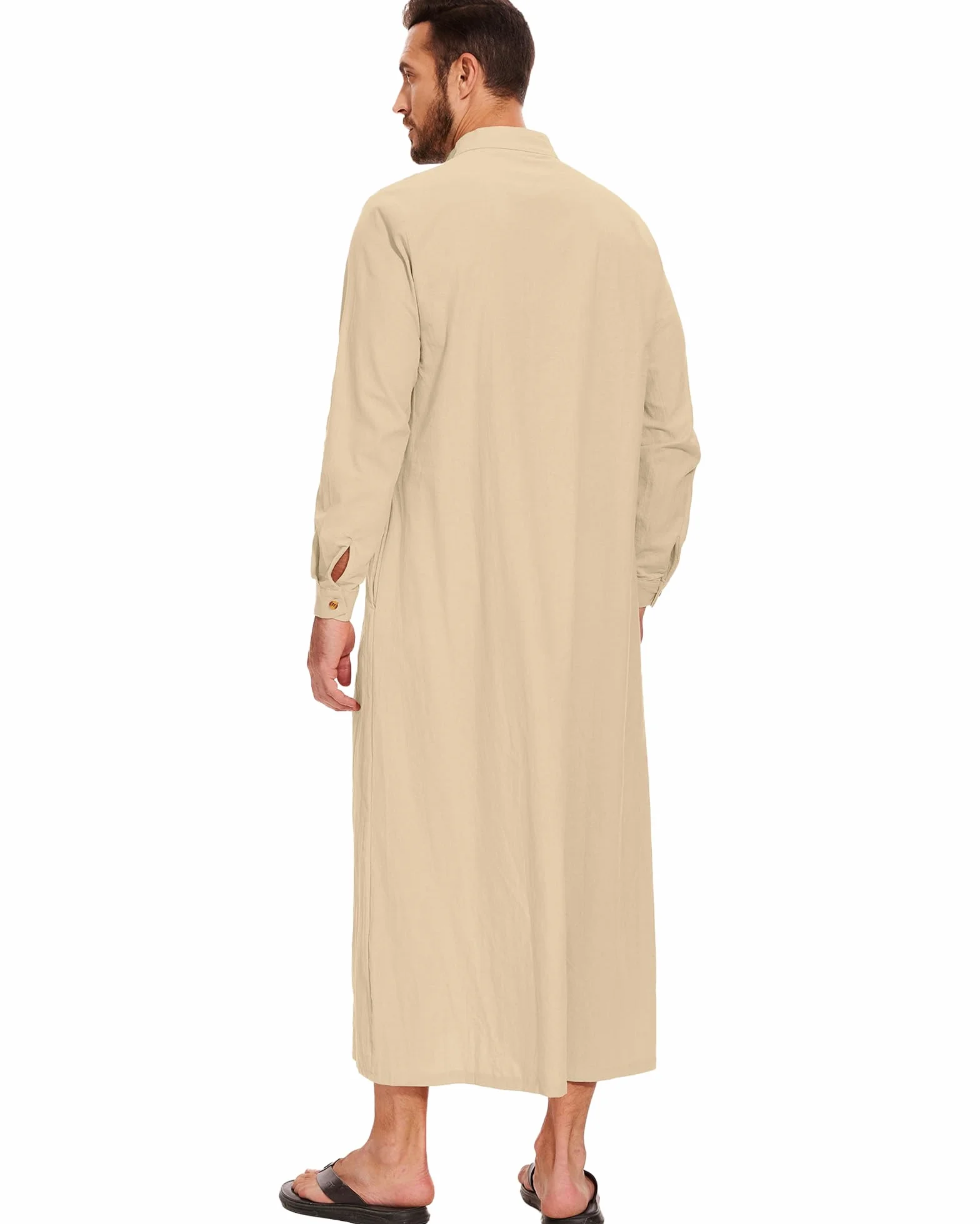 LVCBL Kaftan męski lniany długi rękaw Thobe męski długi bok split szlafrok