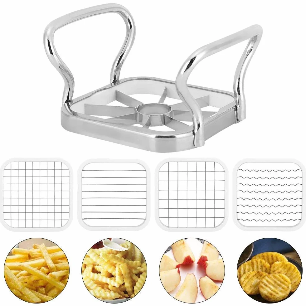 Pommes Frites Maker, 5in 1 Edelstahl Kartoffeln Obstschneider Chipper Chopper Maker Pommes Frites Werkzeug Kจนchenhelfer