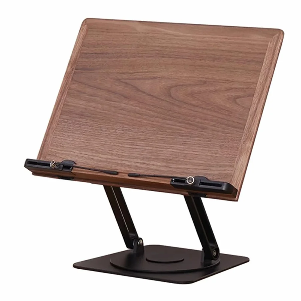 Drewniany stojak na książki składany obracany 360° regulowany 39x28 cm czarny orzech