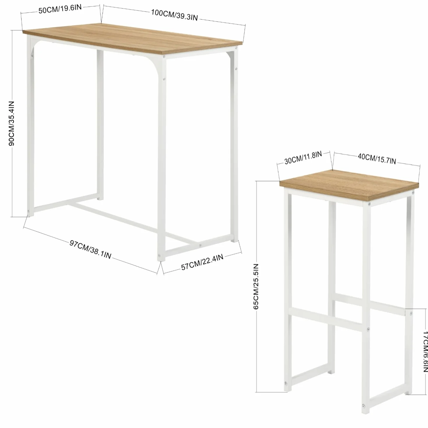 Stół barowy z zestawem stołków barowych, stół kuchenny z 4 taboretami, styl industrialny, nadaje się do kuchni, jadalni, salonu, pubu, stół barowy 100 x 50 x 90 cm, 4 stołki barowe 30 x 40 x