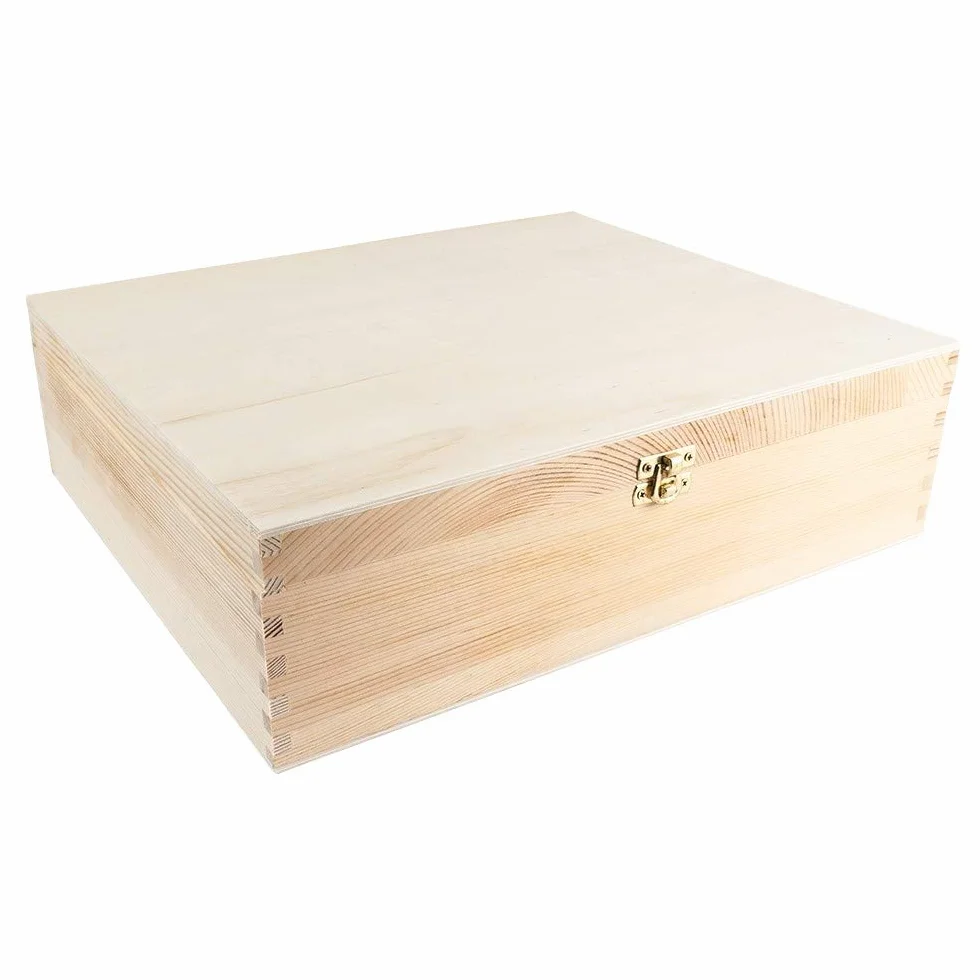 Drewniane pudełko na wino 3 przegródki 35x30x10 cm złote metalowe zamknięcie DIY