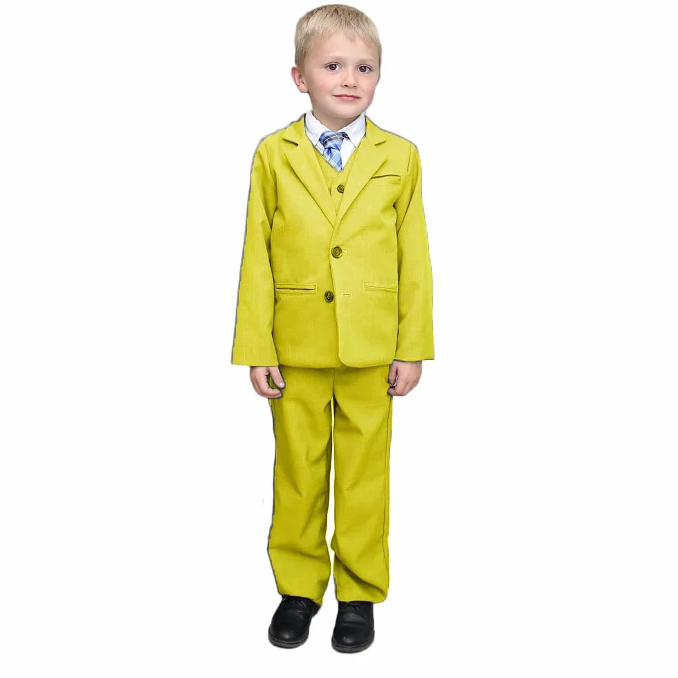 3-częściowe garnitury chłopięce slim fit, klasyczny chłopięcy, formalny garnitur, sukienka na wesele, ŻÓŁTY, 14 lat