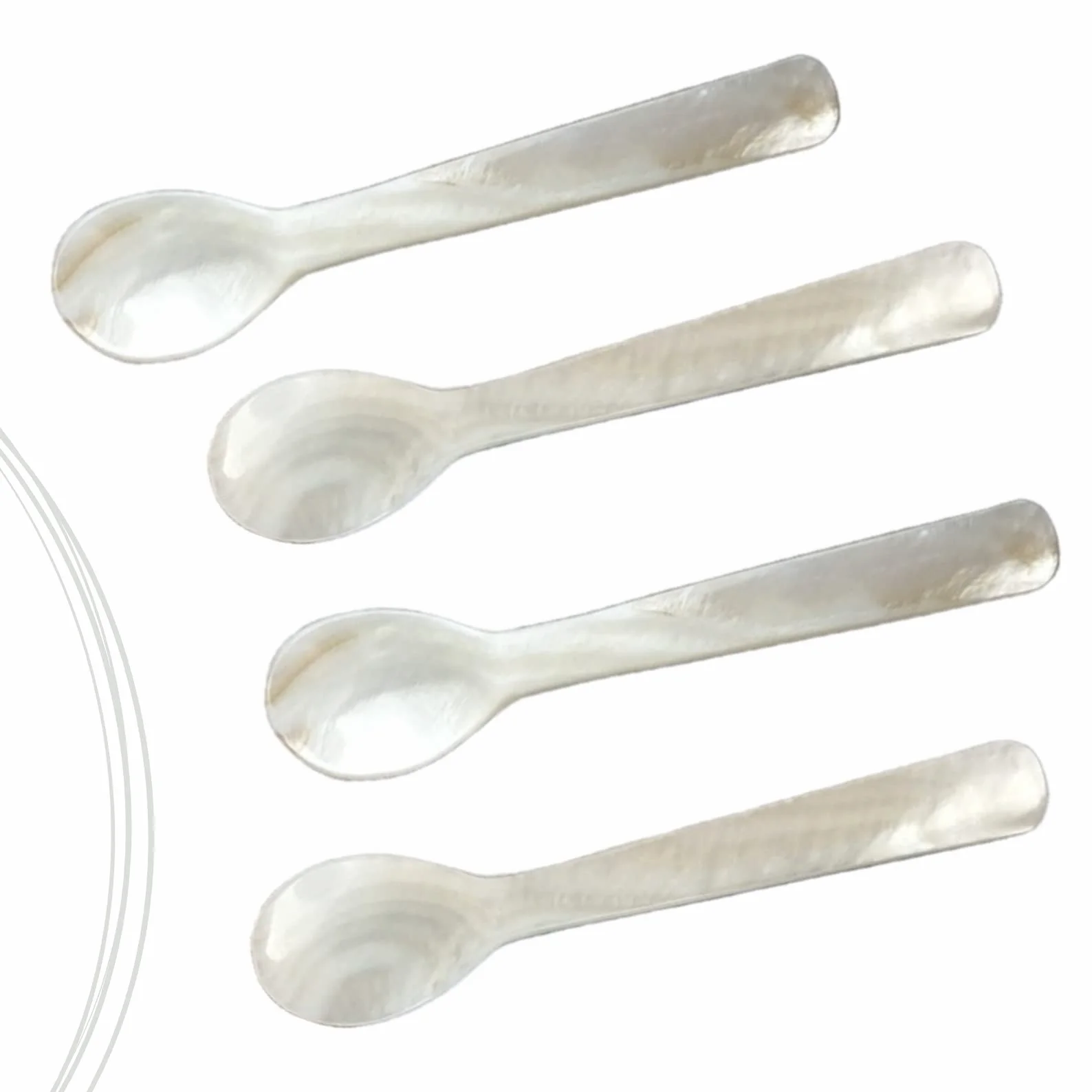 Prawdziwe łyżki z perłowej masy I łyżki do kawioru wykonane ręcznie I łyżki do jajek z perłowej masy (naturalne), ok. 12 cm I W zestawie 4 szt