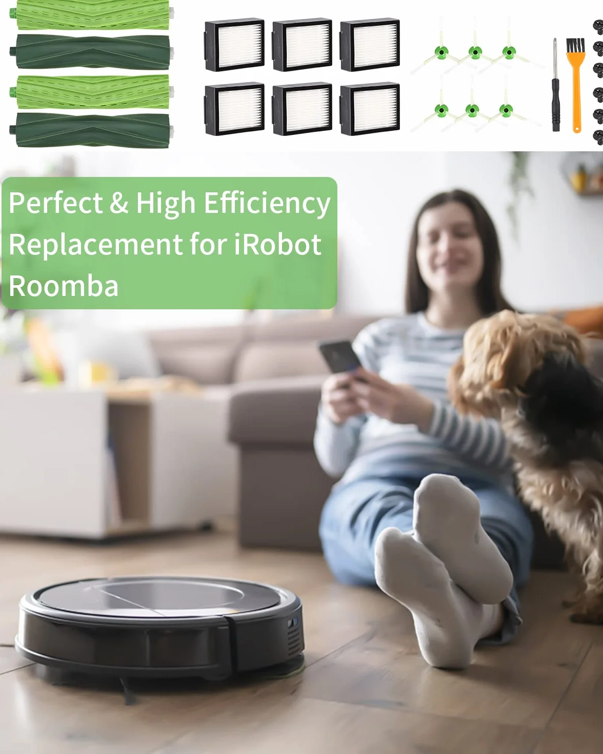 Części zamienne do szczotek do iRobot Roomba serii E i I E5 E6 i7 i7+ i3 i3+ i4 i4+ i6 i6+ j7 j7+ i8 i8+ 2 zestawy gumowych szczotek 6 filtrów 6 szczotek bocznych wymiana akcesoriów do robota odkurzającego do iRobot Roomba