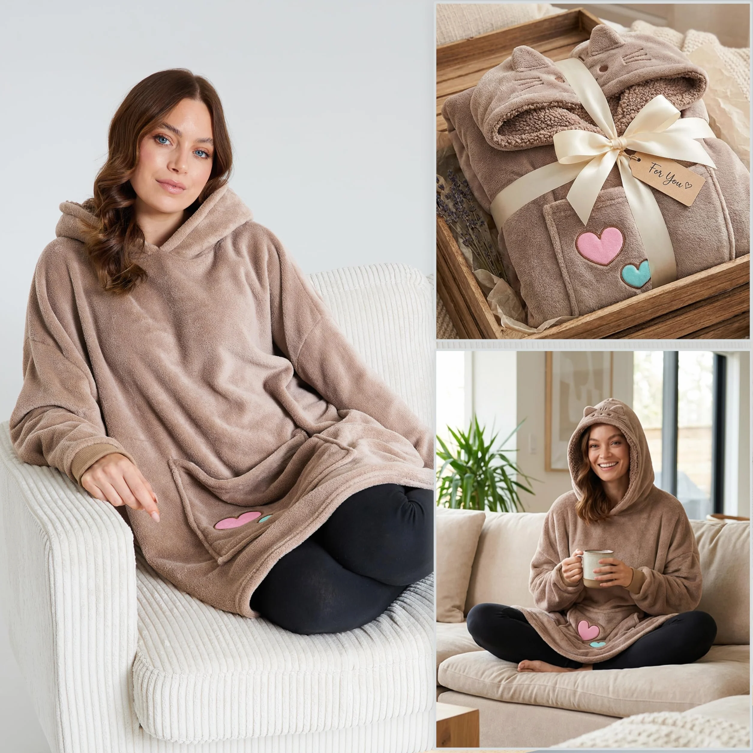 Get Trend Pusheen damskie ponczo oversize, beżowe