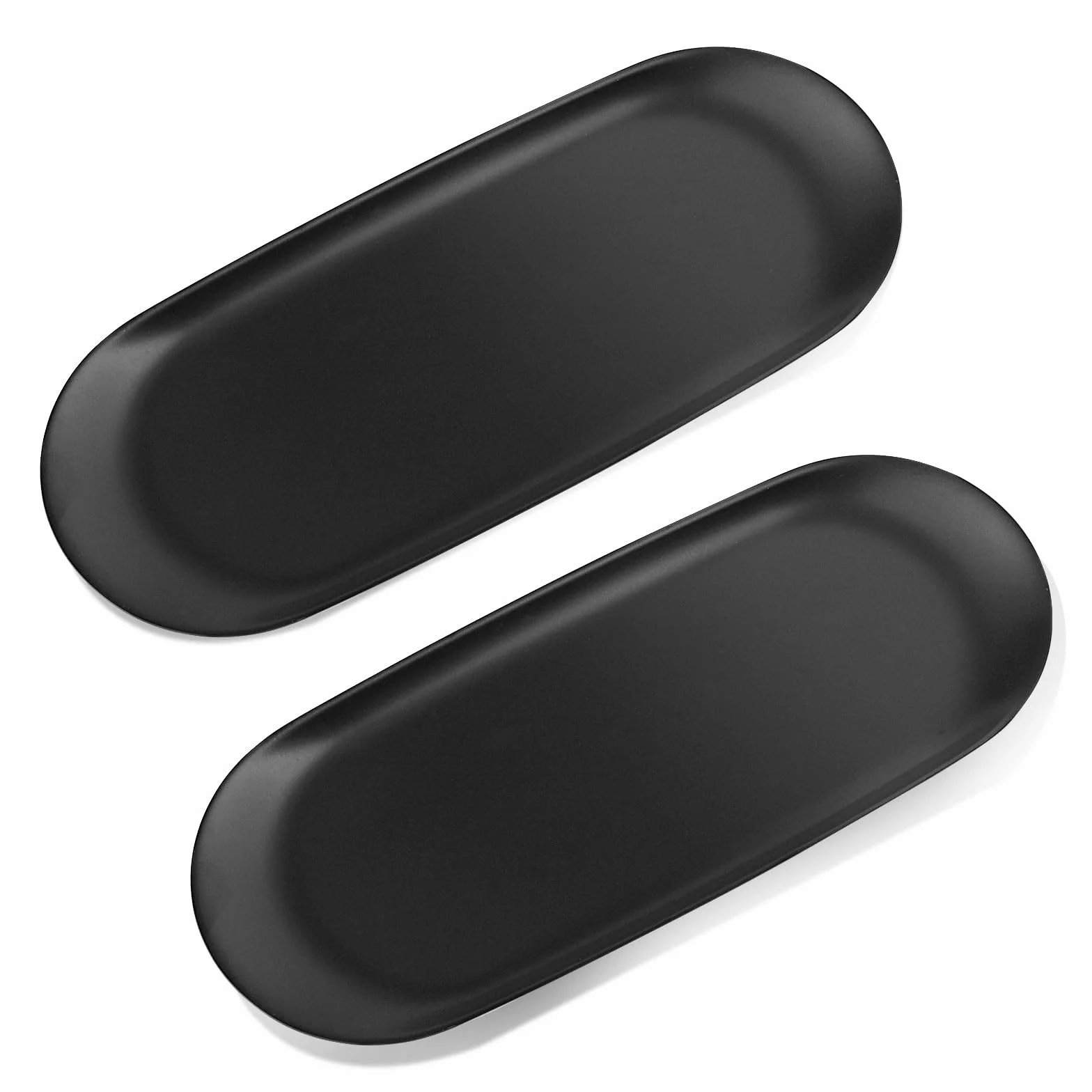 2 sztuki tacki do serwowania, dekoracyjna tacka ze stali nierdzewnej, owalna taca na ciasto, kosmetyki, biżuterię, świece, klucze (23 x 9,5 cm) (czarna)