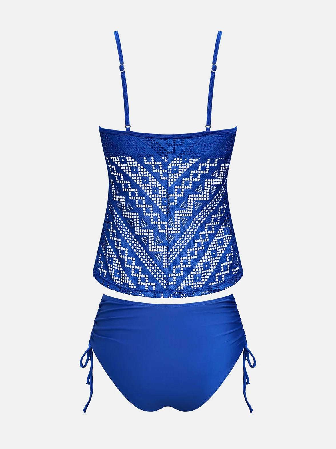 CUPSHE Damskie dwuczęściowe tankini, dekolt w szpic, siateczkowe kąpielówki, regulowane, ramiączka spaghetti i boczne paski