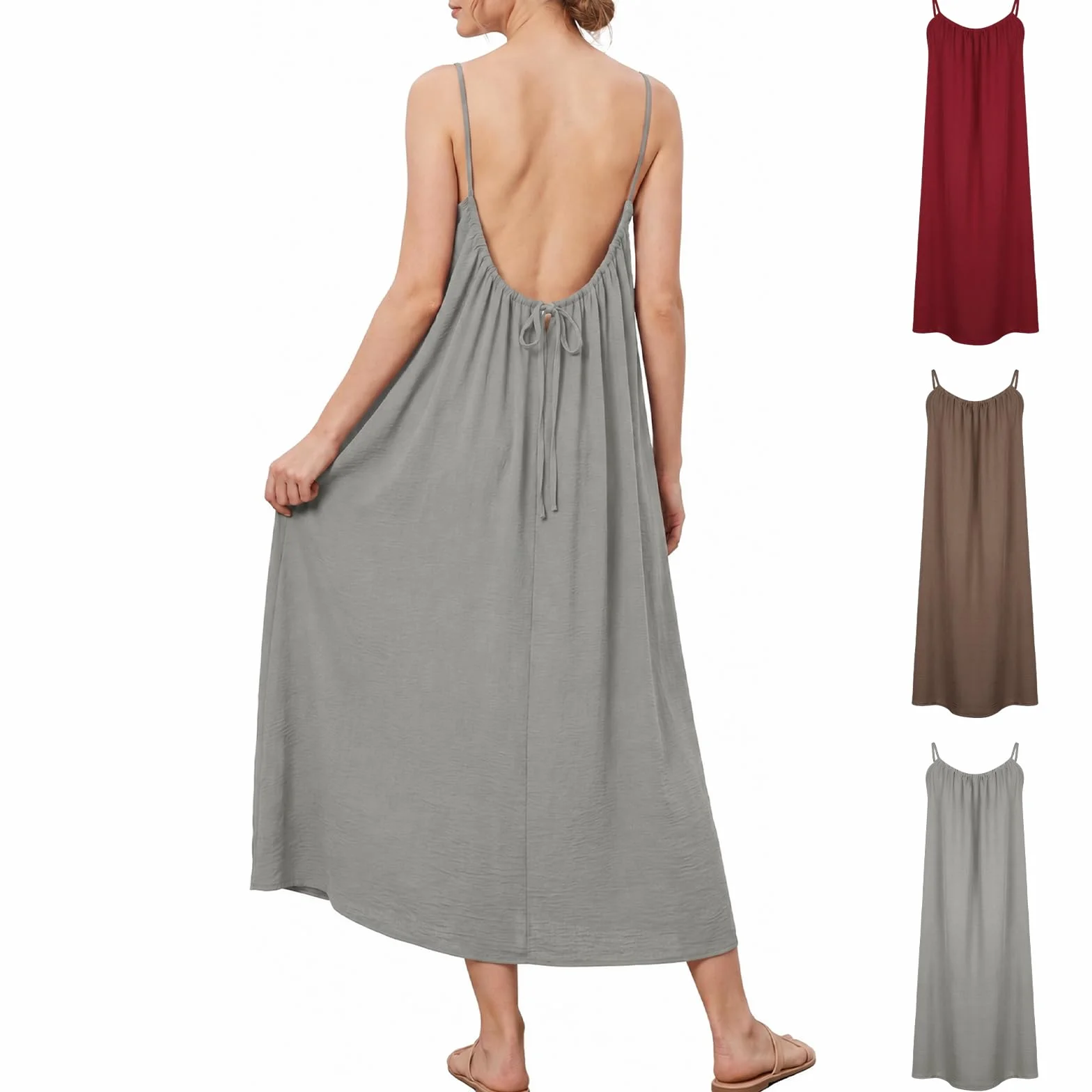 Aomig Letnie sukienki damskie na ramiączkach, sukienka bez pleców, damskie sukienki plażowe, styl boho, na plażę, wakacje