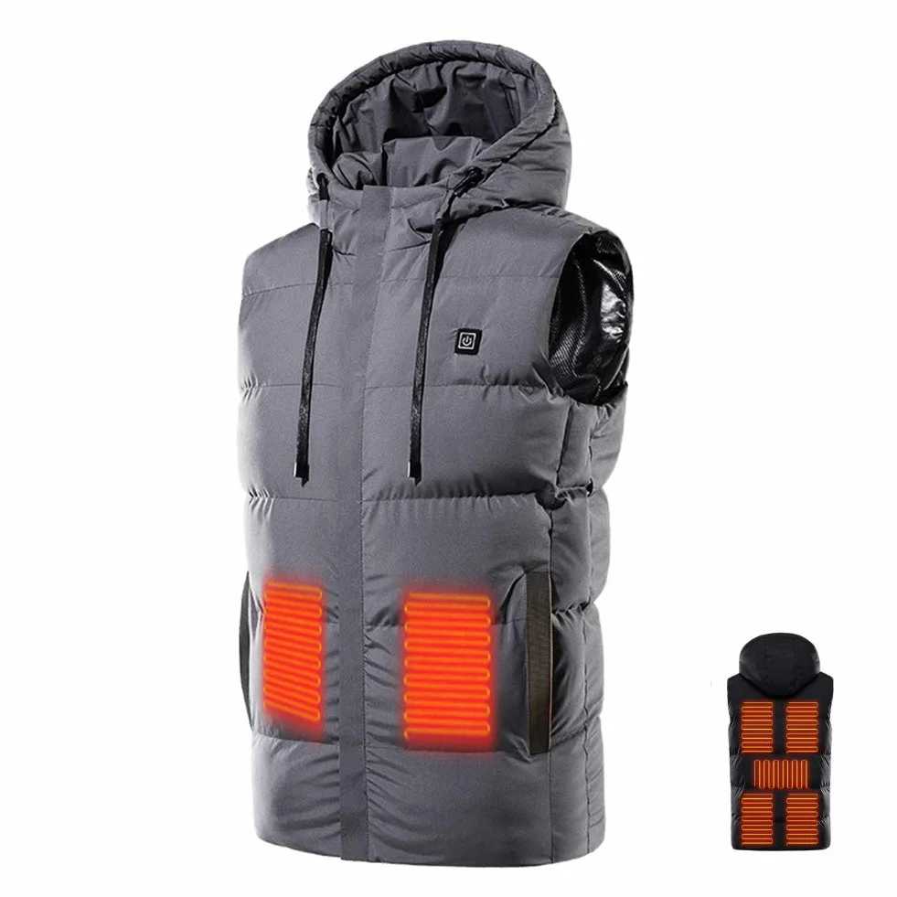 Kamizelka termiczna, 7 Ogrzewanie strefowe Outdoor Camping Piesze wycieczki Wędkarstwo Ciepłe zimowe ubrania męskie Elektryczny grzejnik USB Kurtka termiczna, niebieska, 5XL(Gray,4XL)