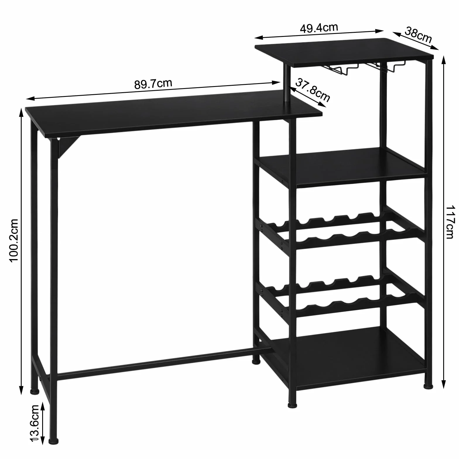 WOLTU BT45sz stolik barowy z 4 półkami, metal, drewnopochodny, czarny