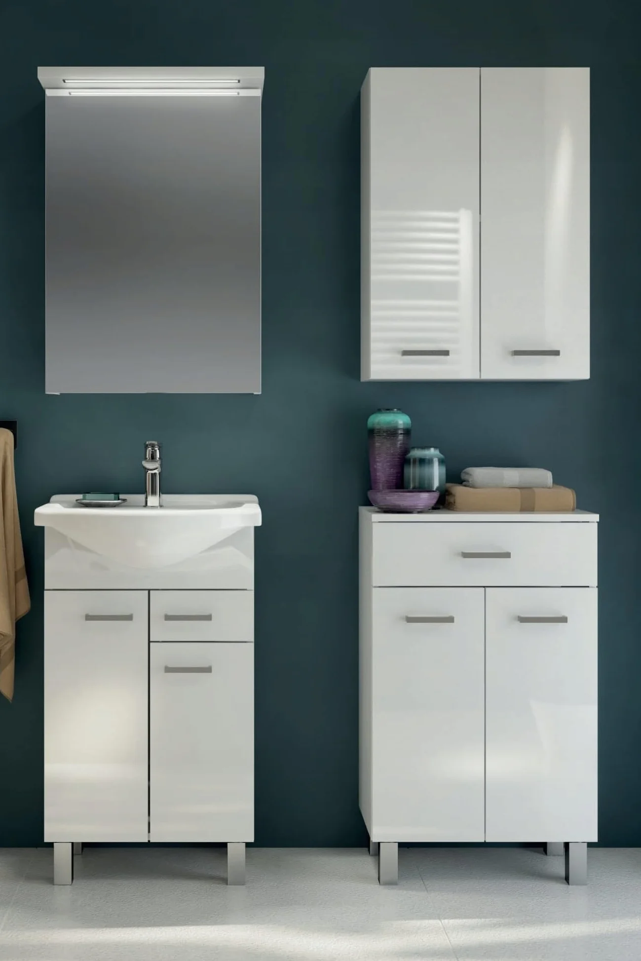 Deftrans Domodomo szafka łazienkowa z umywalką 80x55x30 cm biała ceramiczna stojąca z szufladą