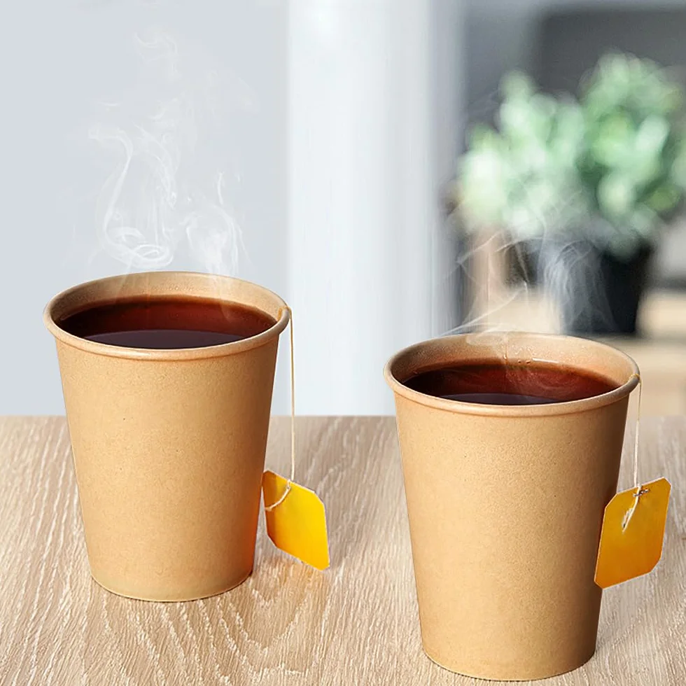 Kubki do kawy, 100 sztuk jednorazowych kubków do kawy, przyjazne dla środowiska, papierowe kubki 100 ml, biodegradowalne, jednorazowe, brązowe, niewybielane, do kawy na wynos, papierowe kubki