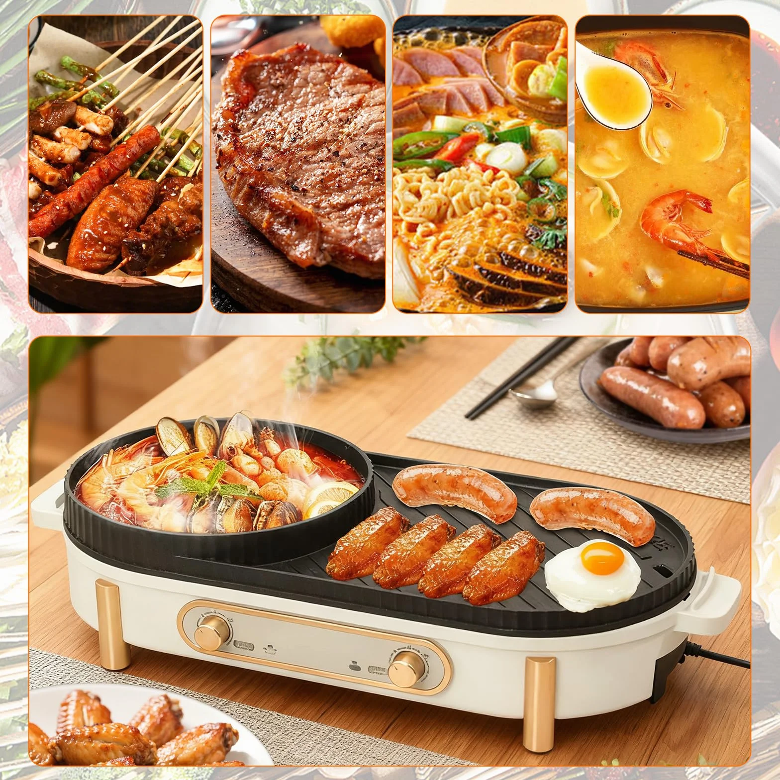 Elektryczny hot pot z grillem, 2 w 1 grill elektryczny, chiński garnek kuchenny, 220 V, 1700 W, elektryczny hot pots, koreański grill BBQ, na małe uroczystości rodzinne z trzema do sześciu osób