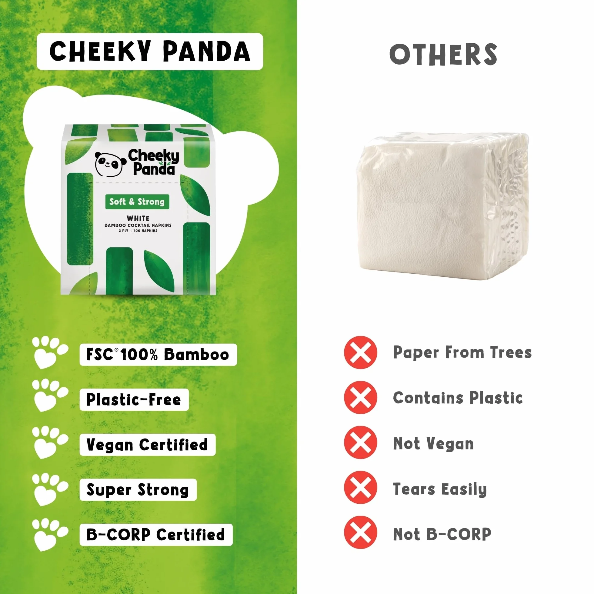 The Cheeky Panda Jednorazowe serwetki papierowe bambusowe 100 sztuk 25 x 25 cm 2-warstwowe