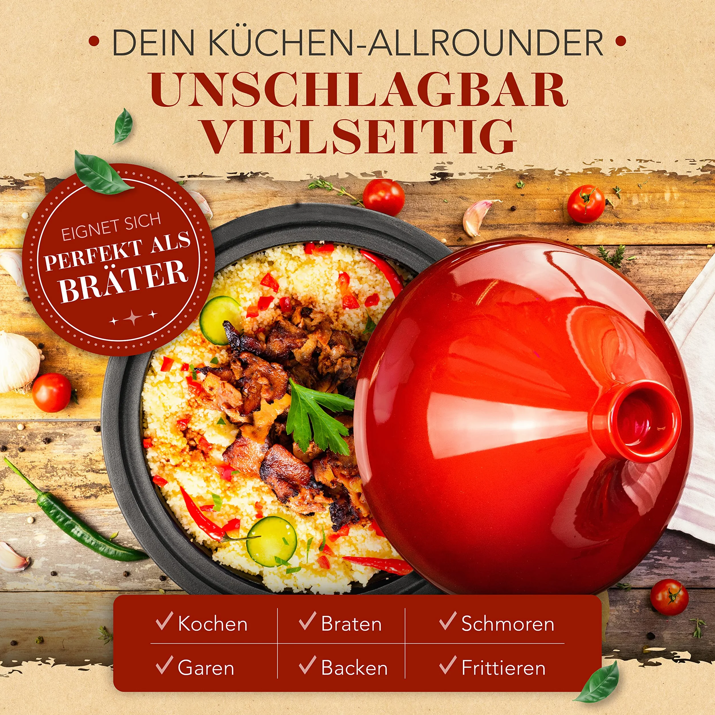 KRUSTENZAUBER Żeliwny Tagine Garnek dla 2-4 Osób do Indukcji i Piekarnika