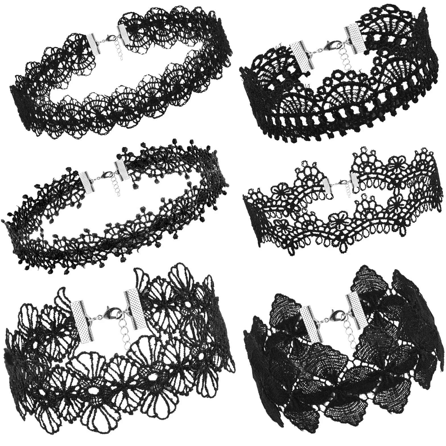 Yolev Czarne naszyjniki typu choker, rozciągliwe, czarne, koronkowe, dla kobiet i dziewcząt, jeden rozmiar, koronka, metal, bez kamieni szlachetnych
