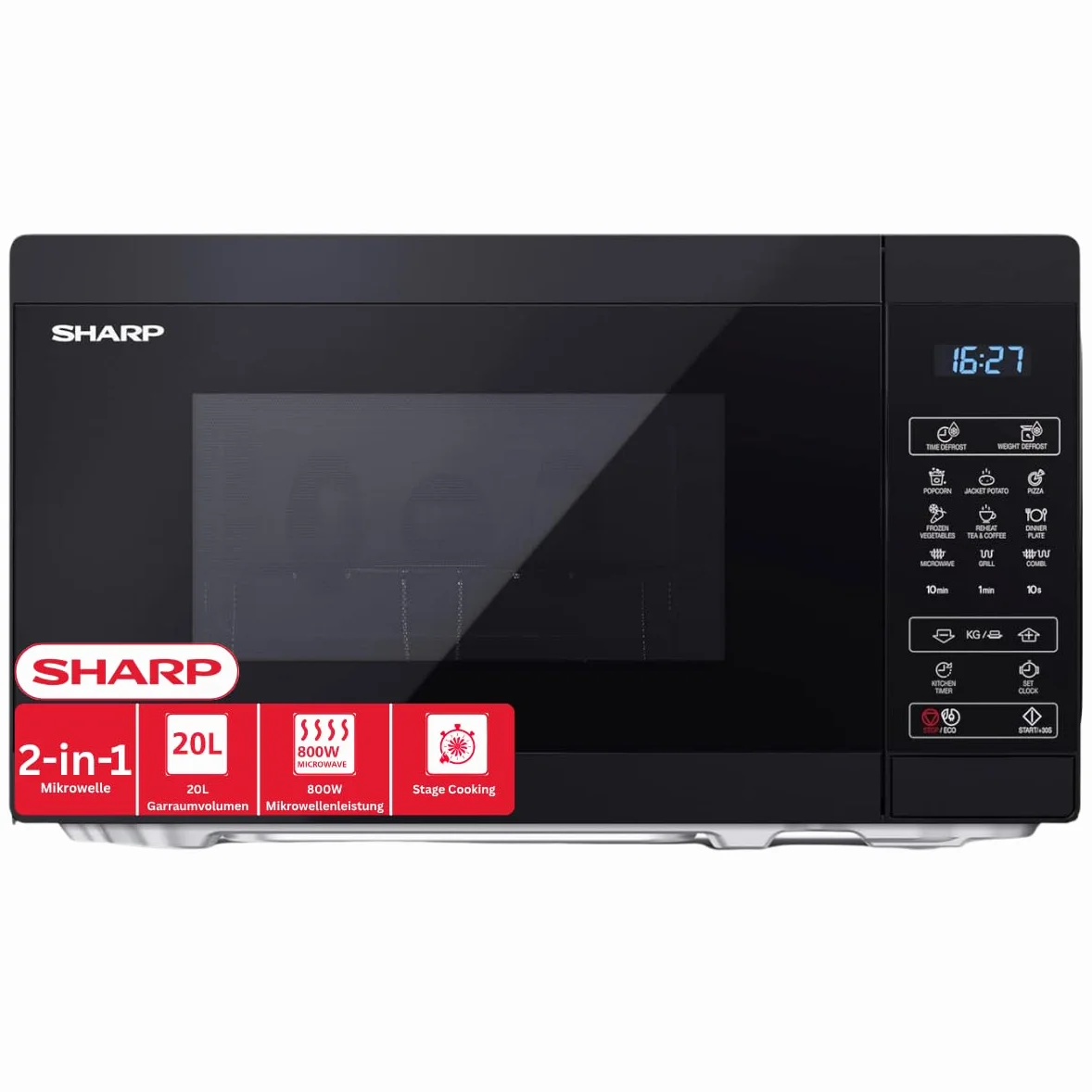 Sharp YC-MG02EB Kuchenka mikrofalowa 20 l grill rozmrażanie 11 poziomów mocy timer płyta obrotowa