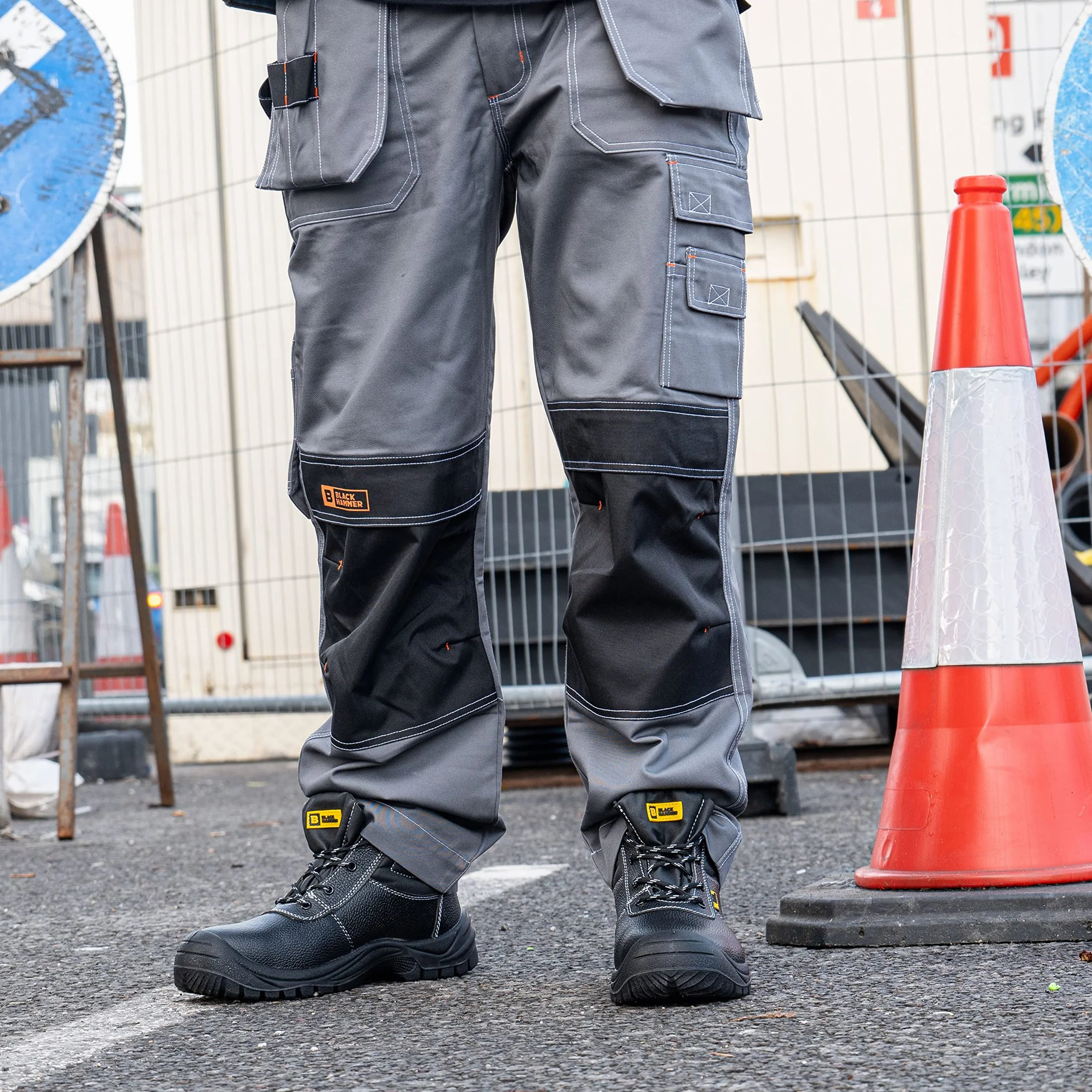 Męskie Buty Ochronne Buty Robocze Skórzane Stalowy Nosek Lekkie Obuwie S3 SRC Black Hammer 1400 Czarne