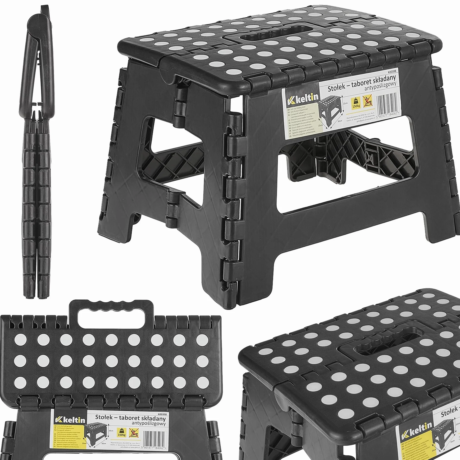 STOŁEK DRABINA STOPIEŃ KRZESŁO TABORET SKŁADANY ANTYPOŚLIZGOWY 22CM 150KG