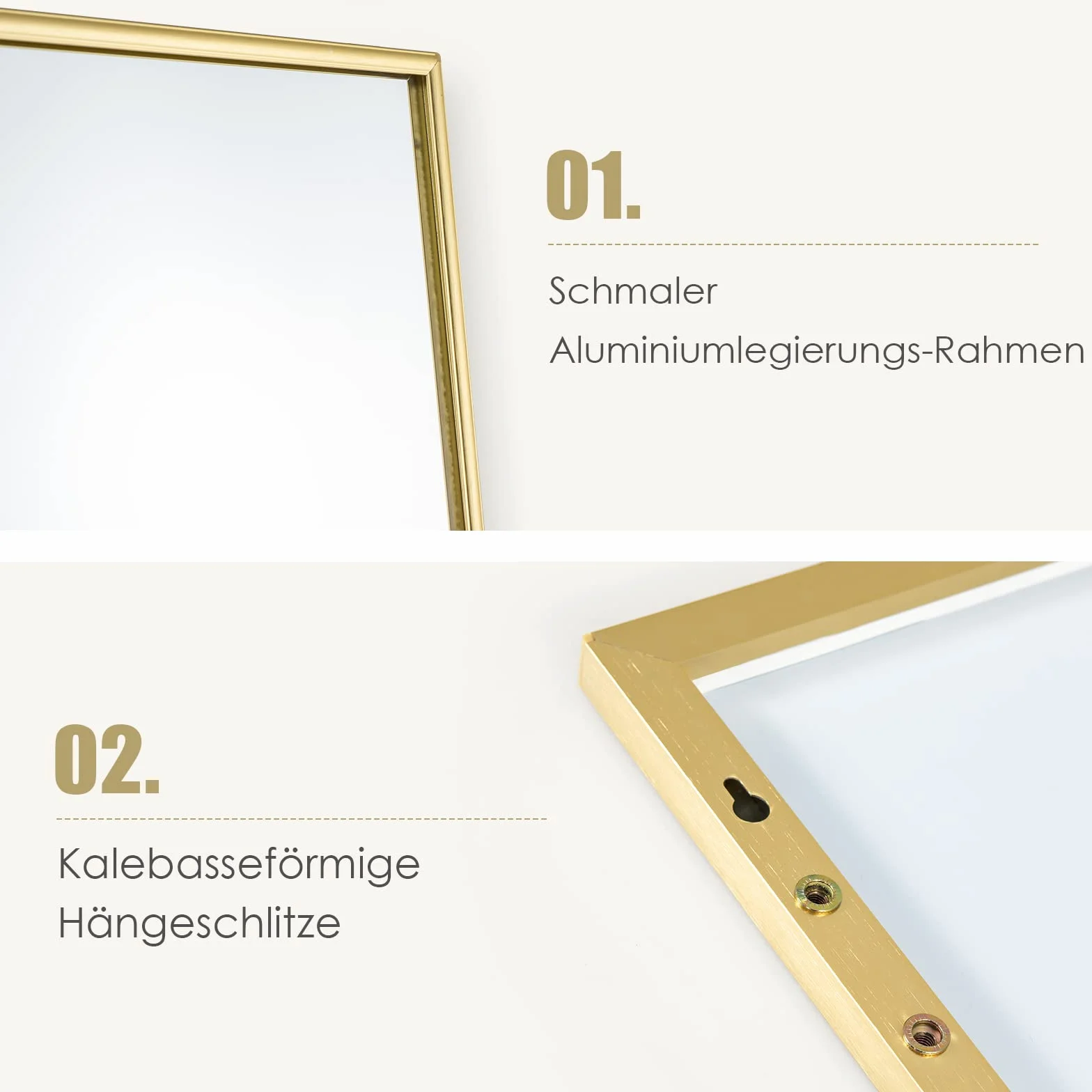 COSTWAY Lustro pełnopostaciowe 93x120 cm złote do ściany i drzwi