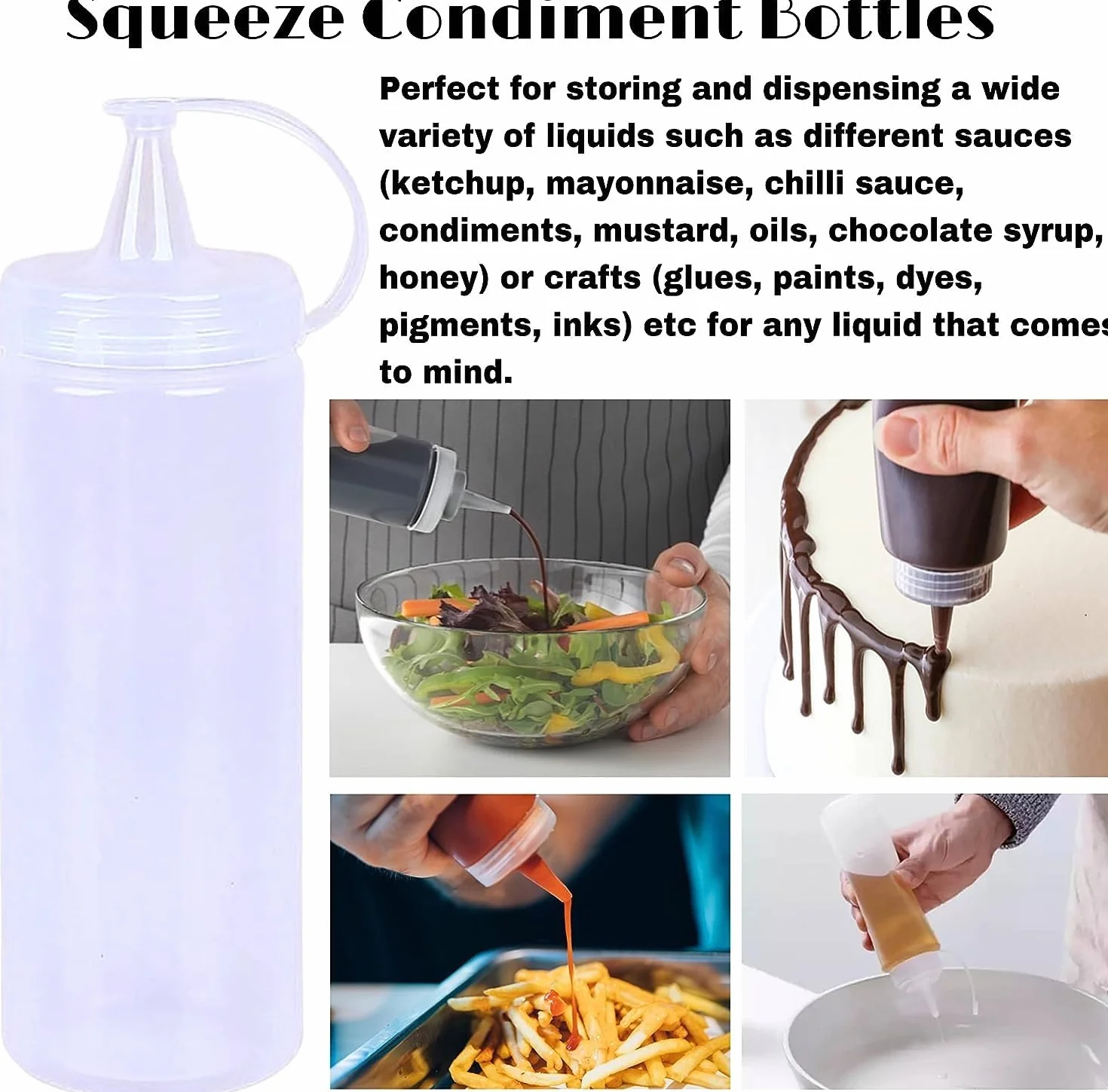 Squeeze butelka na sos z nakrętką, przezroczysta, plastikowe dozowniki 400 ml, wielofunkcyjna, bez BPA, idealne przyprawy, kuchenne, keczup, sos do grilla, sałatka, oliwa, wielokrotnego użytku, pojemniki z pokrywkami (zestaw 6 szt.)