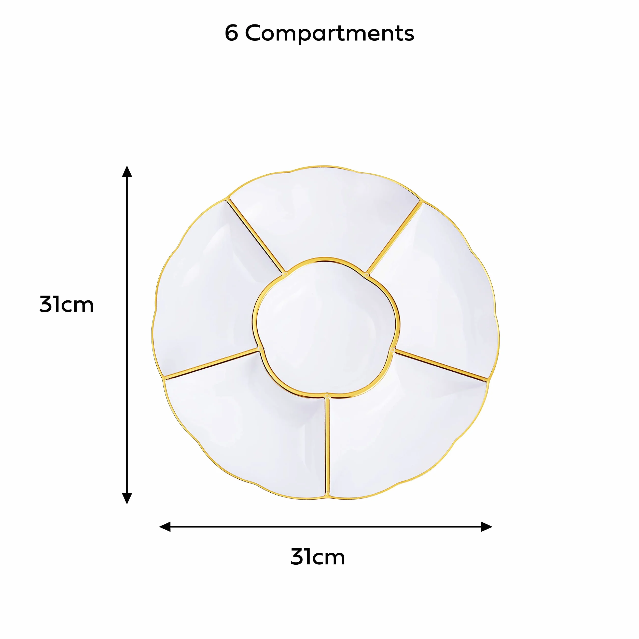 Pack of 5 Round Compartment Trays with 6 Sections, Reusable Party Platters 12'' (30 cm)