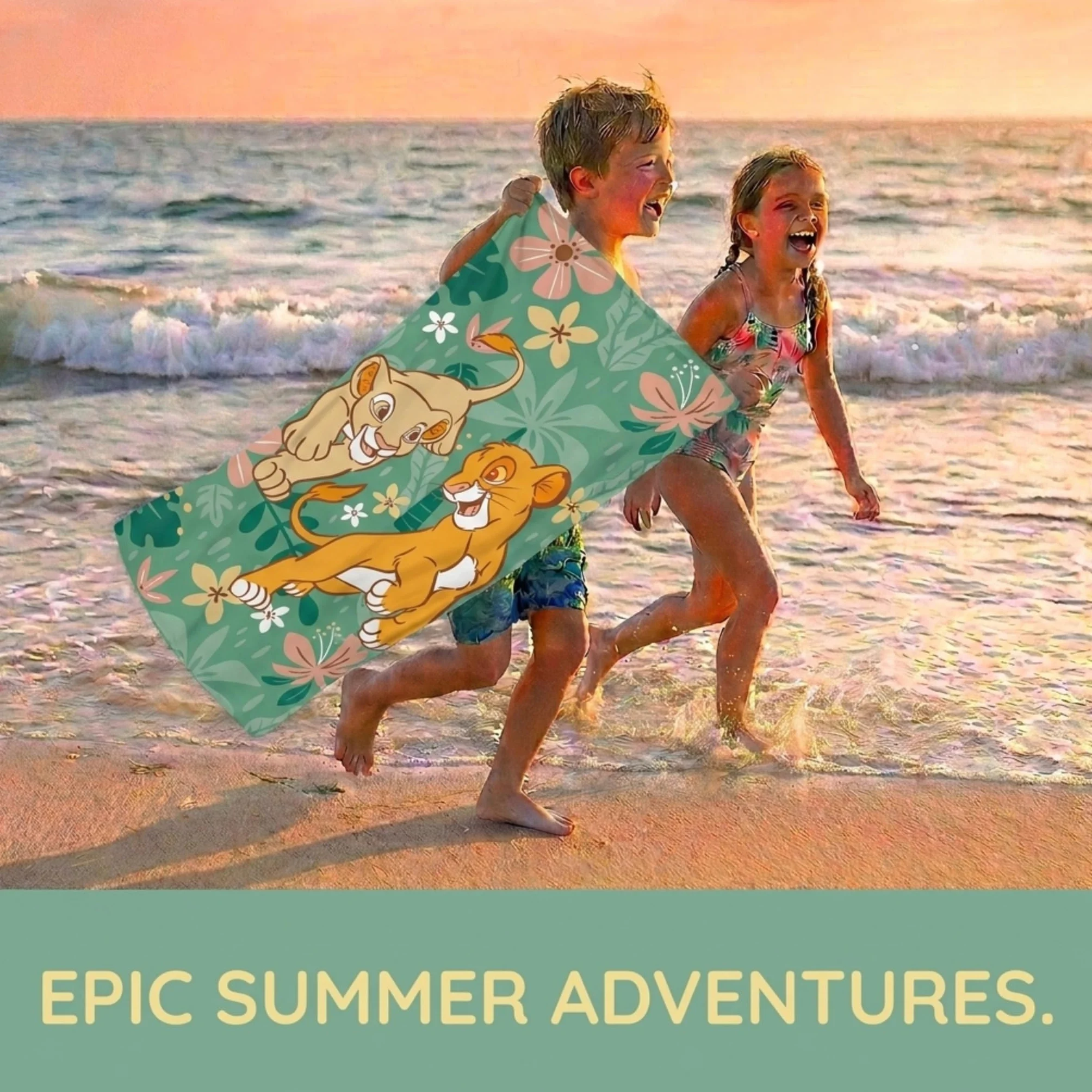 Jay Franco Kids Disney Król Lew 100% bawełniany ręcznik plażowy – 71 x 147 cm Super miękki ręcznik kąpielowy, basenowy i podróżny, oficjalny produkt licencjonowany, zielony