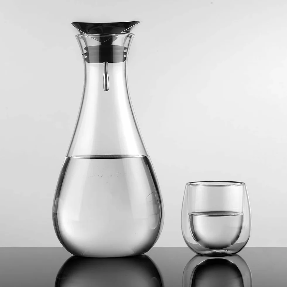 Glastal Szklana karafka 1,8 l ze stali nierdzewnej pokrywką, dzbanek szklany borokrzemowy na wodę sok