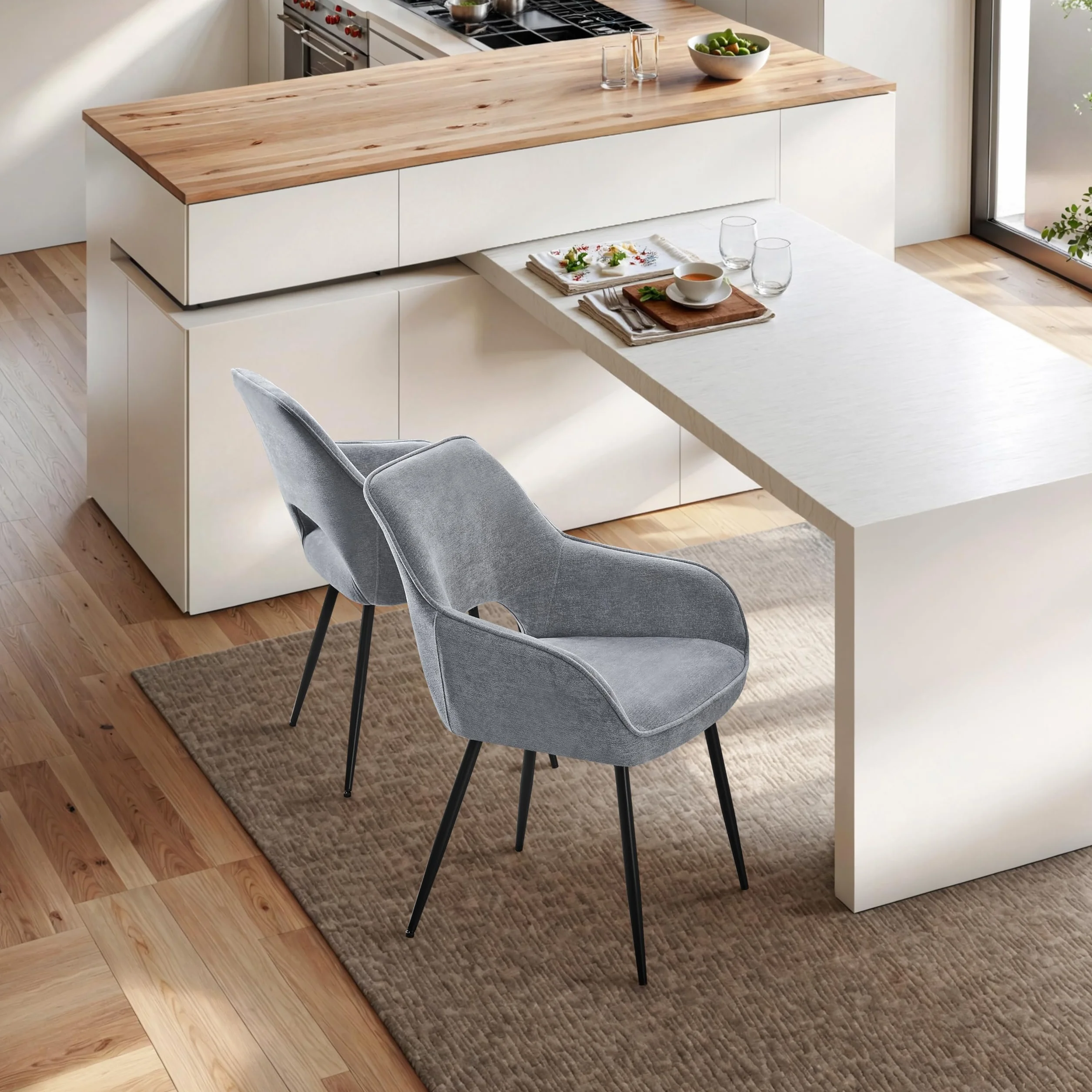STOOLINK Krzesła do jadalni zestaw 2 sztuk, tapicerowane szenilowe, wyciętym oparciem, szare