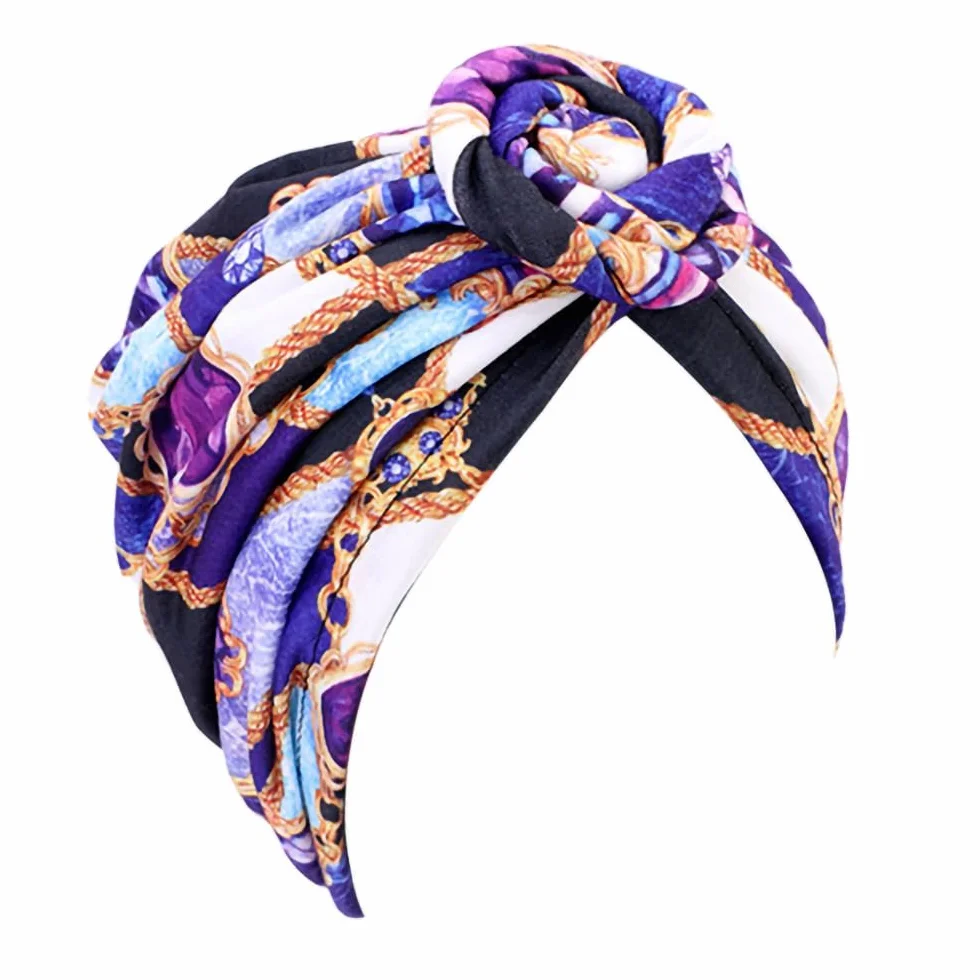 Afrykański turban damski, afrykański wzór, kwiaty, nakrycie głowy, chusta na głowę, czapka z daszkiem, czapka do spania, fioletowa, liliowy, 70