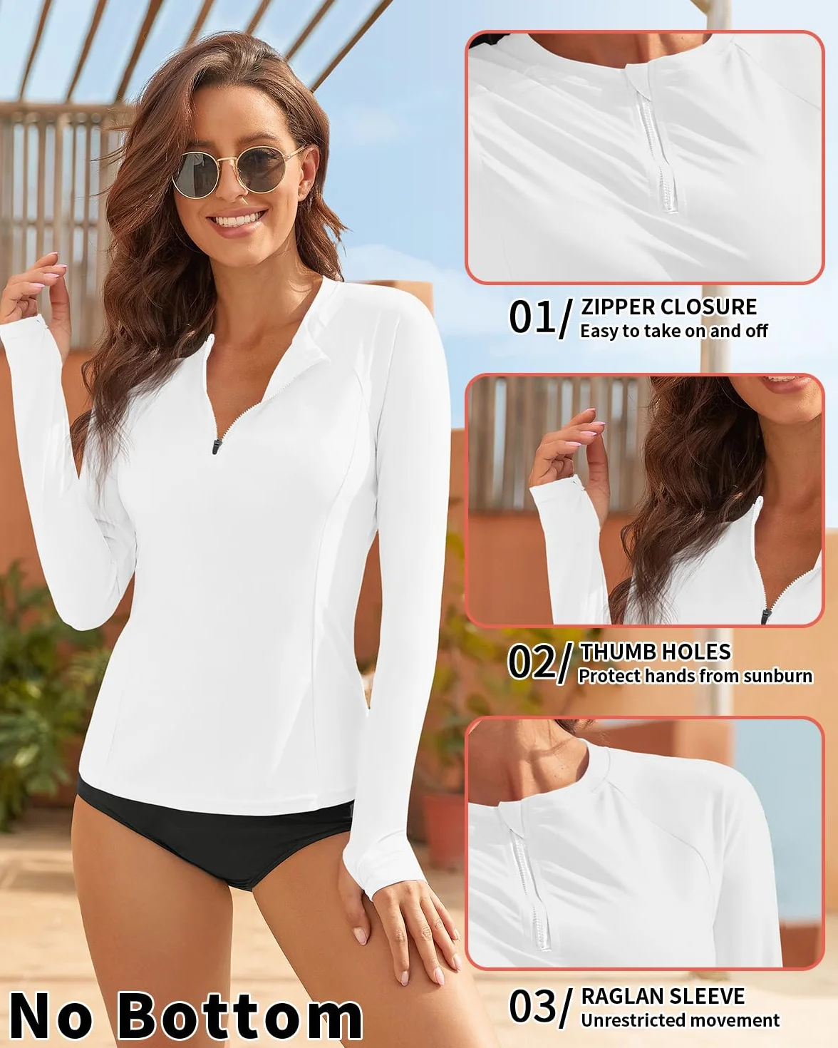WOWENY Rashguard damska koszula ochronna UV z długim rękawem UPF 50+ koszula do pływania na wodę, plażę, surfing, pływanie, szybkoschnąca