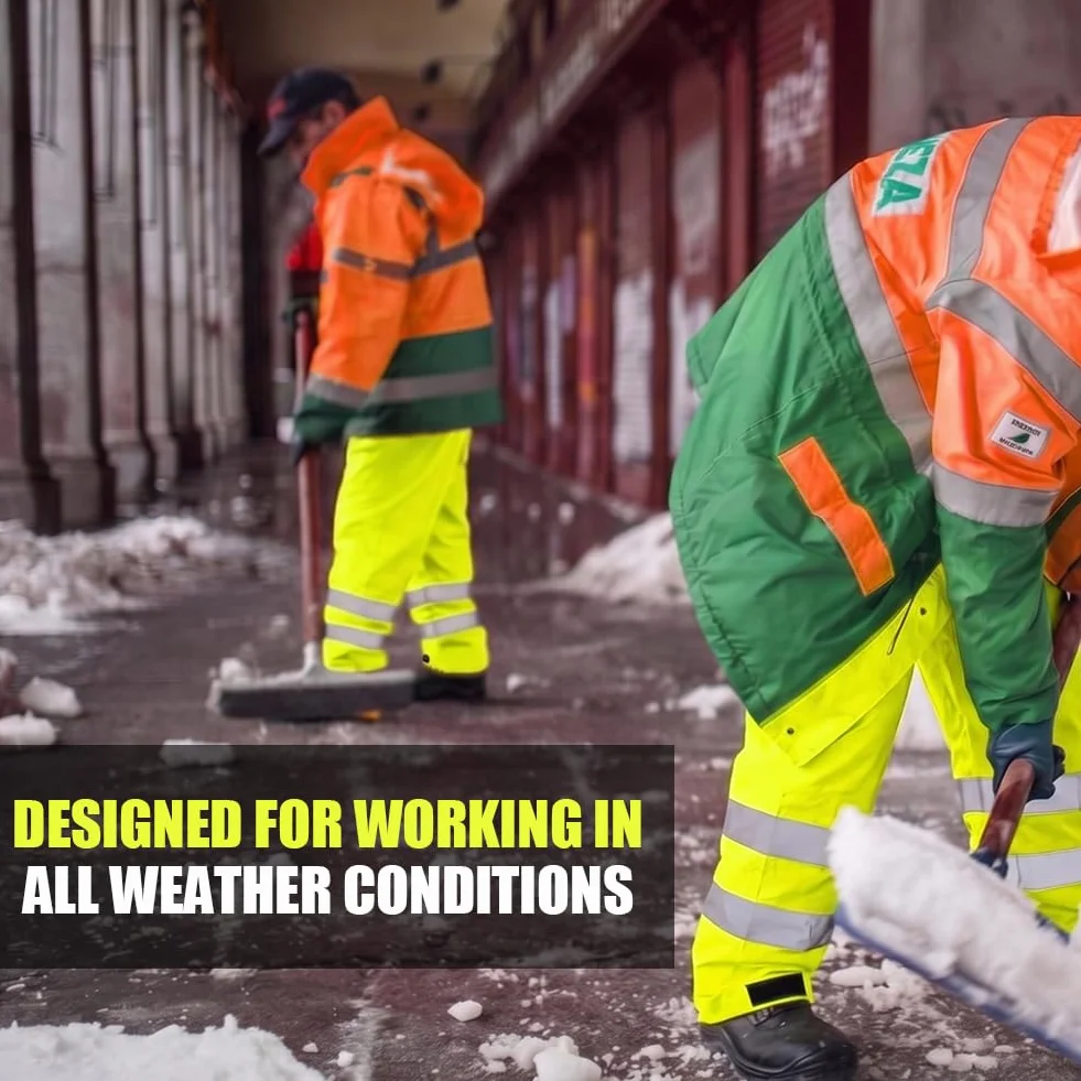 AUYAO Spodnie o wysokiej widoczności, dwuwarstwowe spodnie przeciwdeszczowe Hi-Vis, odblaskowe i wodoodporne spodnie przeciwdeszczowe, męskie i damskie spodnie robocze na zewnątrz