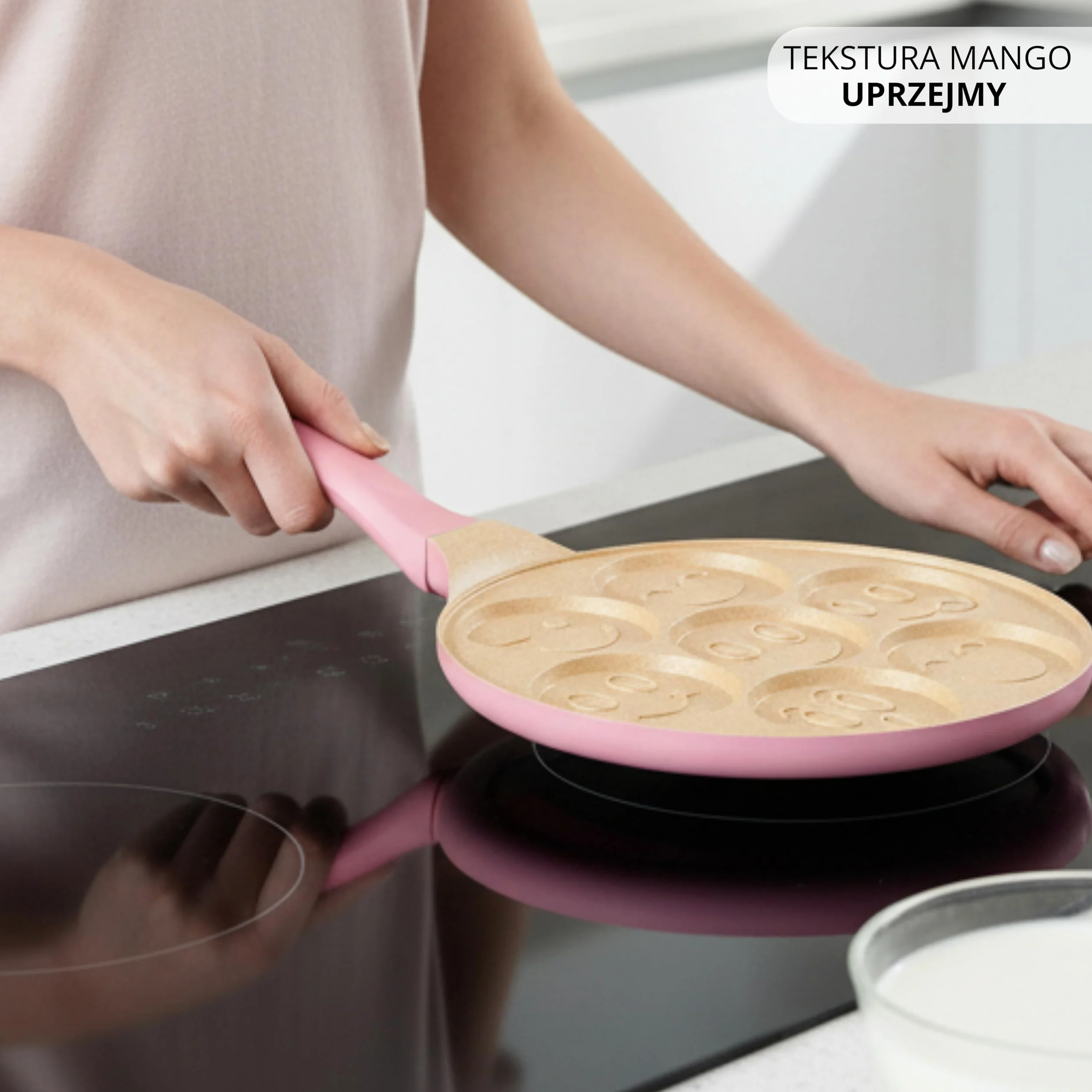 Erreke Patelnia do Naleśników, Patelnia do Crepes, 7 Mini Naleśników Jednocześnie, Podwójna Nieprzywierająca Powłoka, Do Wszystkich Typów Kuchni i Płyt Indukcyjnych, Uchwyt Soft Touch, 26 cm Różowa