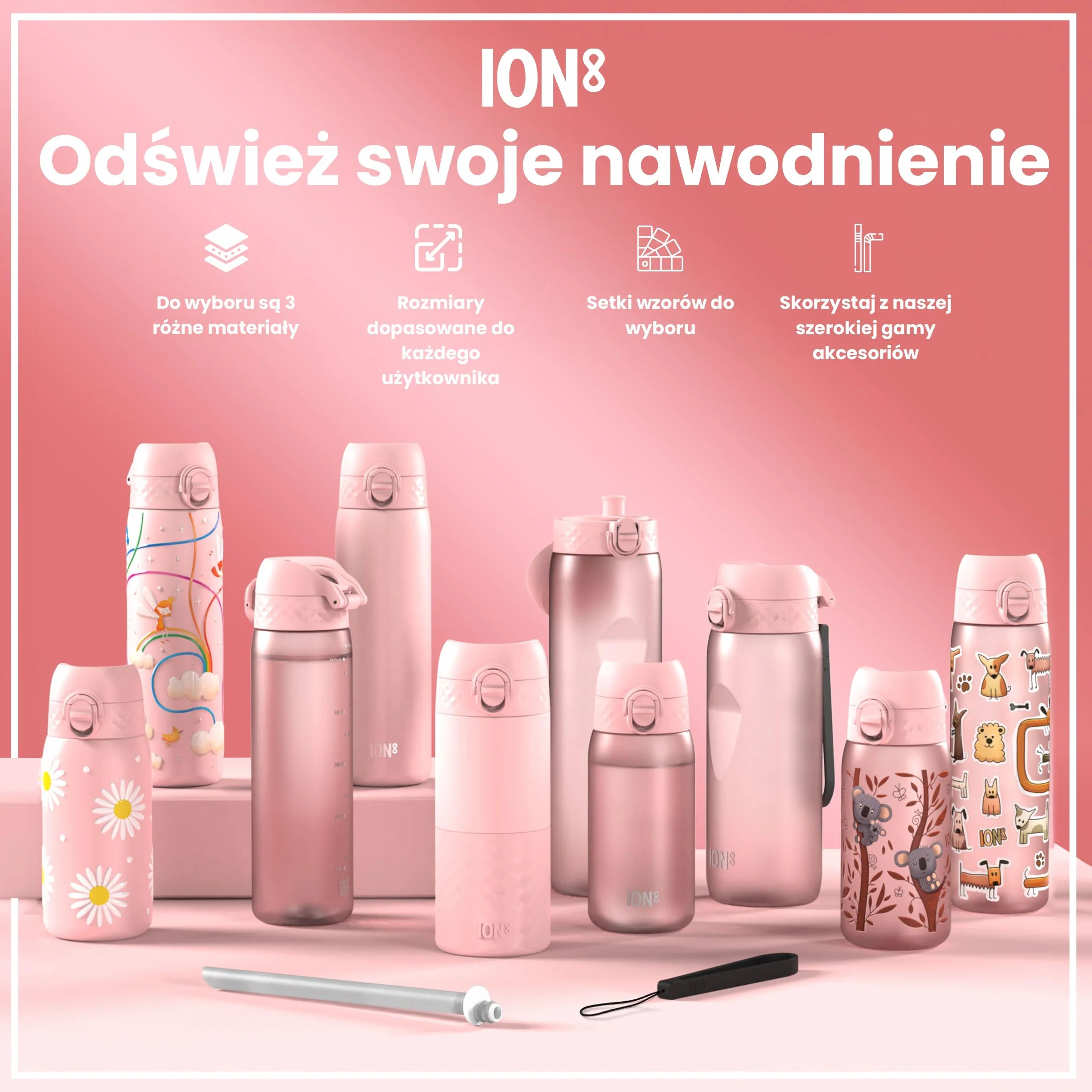 ION8 Butelka na Wodę 500 ml Szczelna Bez BPA Łatwe Otwieranie