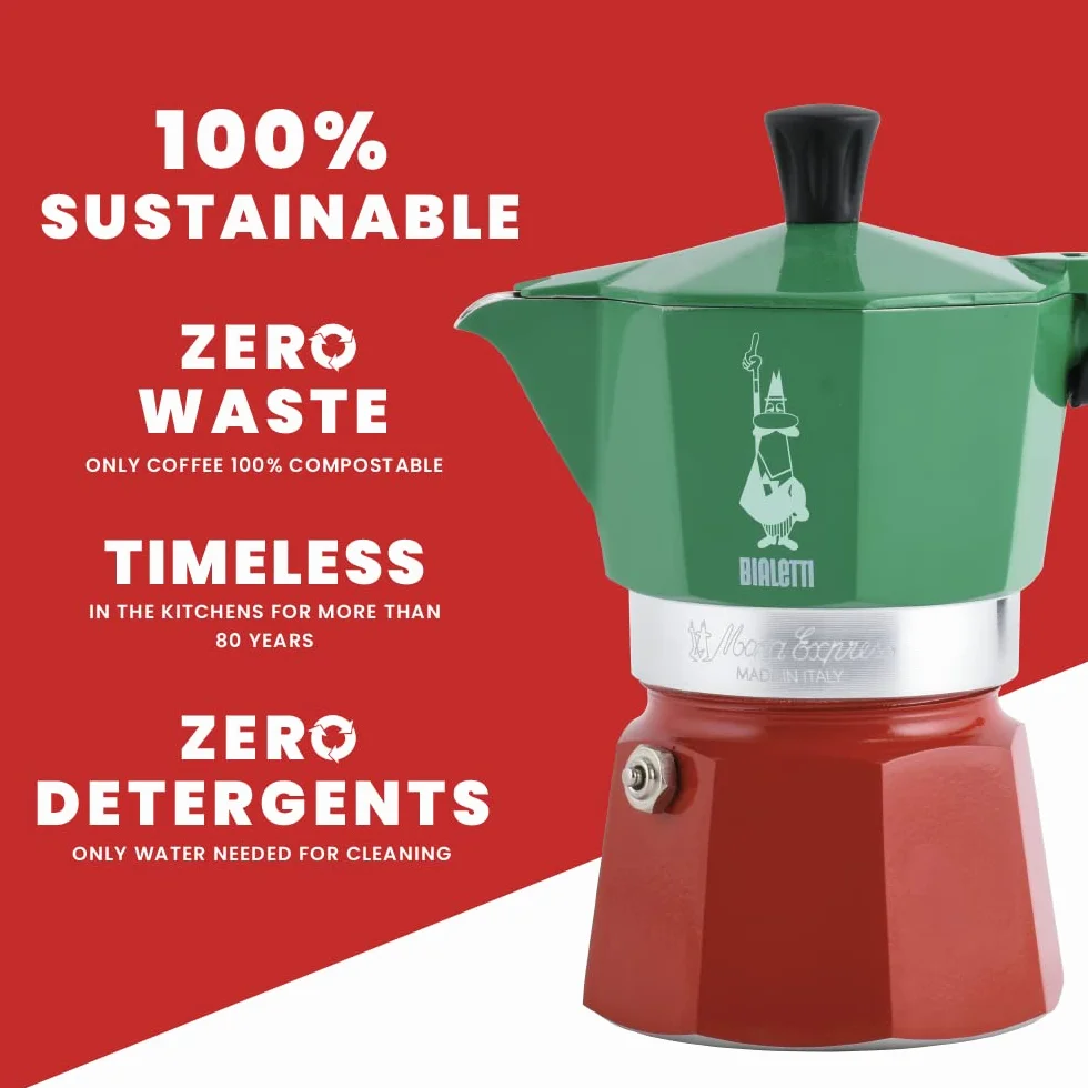 Bialetti – Moka Express Italia Collection: Klasyczna Kawiarka Do Przygotowywania Prawdziwej Włoskiej Kawy, 6 Filiżanek (270 Ml), Aluminiowa, W Kolorze Czerwonym, Zielonym, Srebrnym