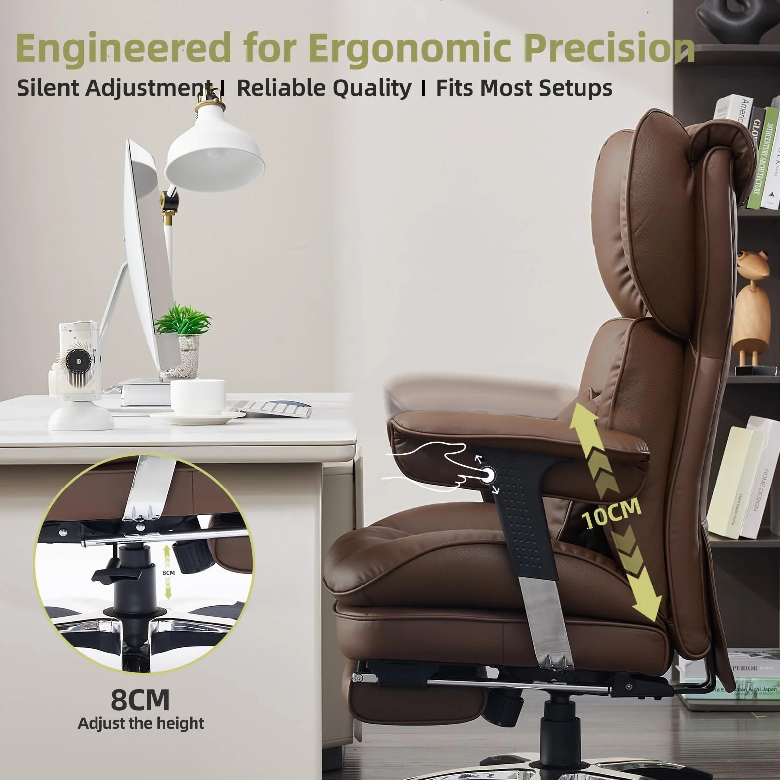 Efomao Ergonomiczny fotel biurowy z podnóżkiem, regulowany fotel gamingowy z poduszką lędźwiową i zagłówkiem, obrotowy fotel komputerowy z funkcją odchylania