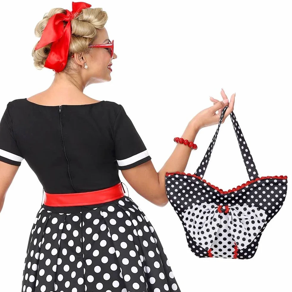 W WIDMANN MILANO Party Fashion 10679 - torebka z lat 50., czarno-biała w kropki, akcesoria, retro, karnawał, impreza tematyczna