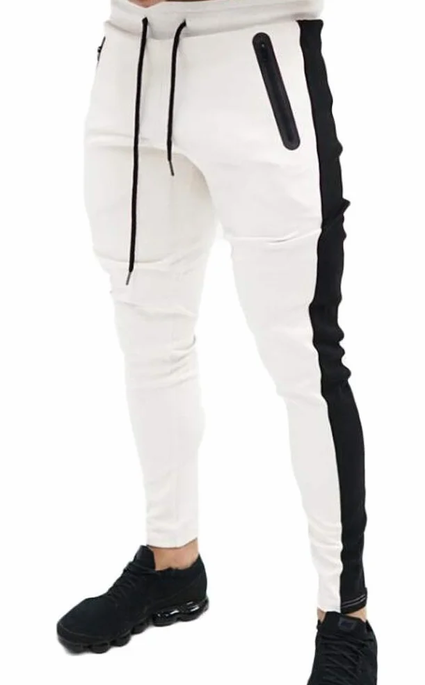 Huixin Męskie spodnie dresowe slim fit spodnie sportowe fitness spodnie rekreacyjne chłopięce spodnie dresowe w paski spodnie dresowe joggery, biały, L