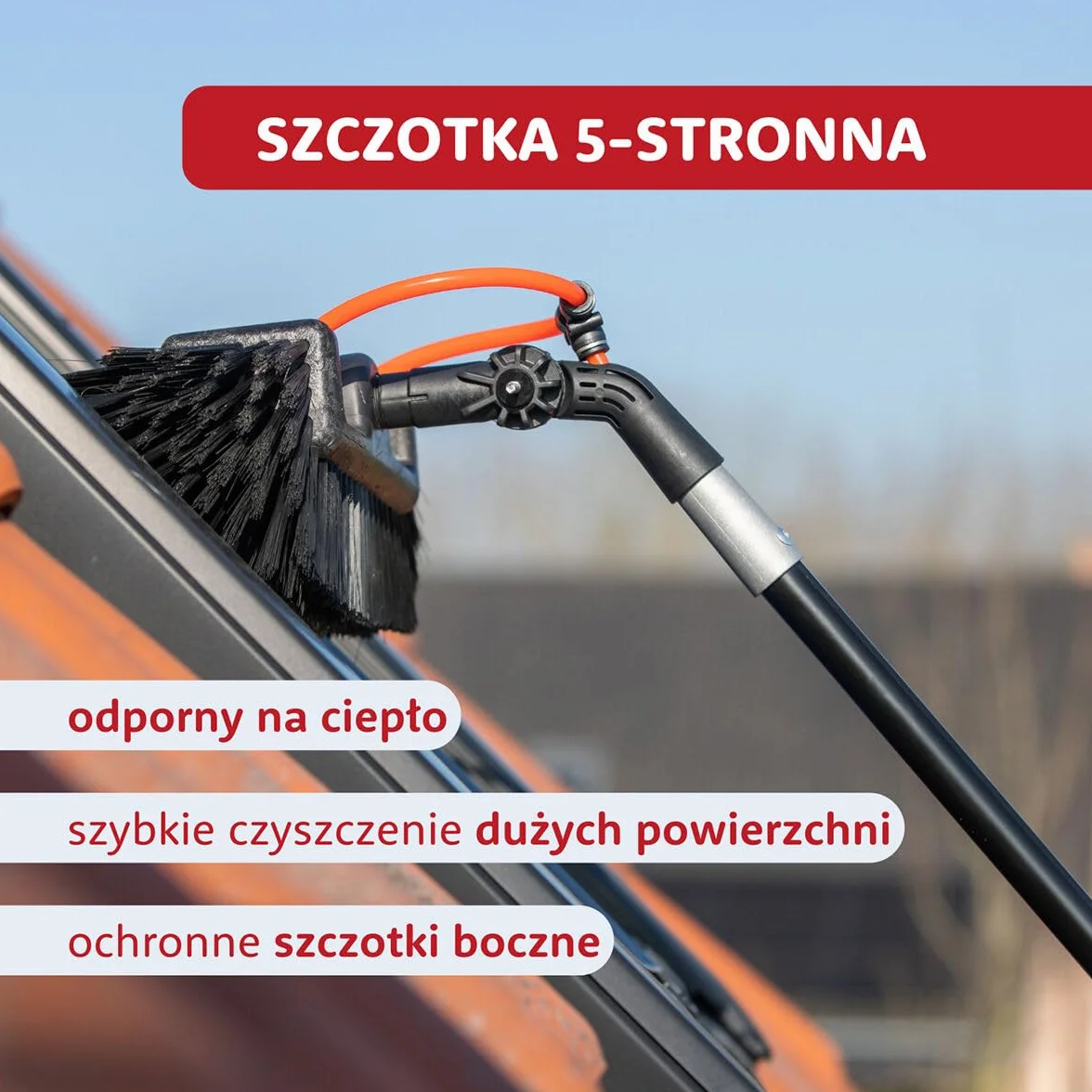 Aquascopic Aluminiowy drążek teleskopowy 7,2 m All-in-One ze szczotką do paneli słonecznych, 5-powierzchniową szczotką, szczotką do szorowania i myjką Combi – profesjonalny czyściciel