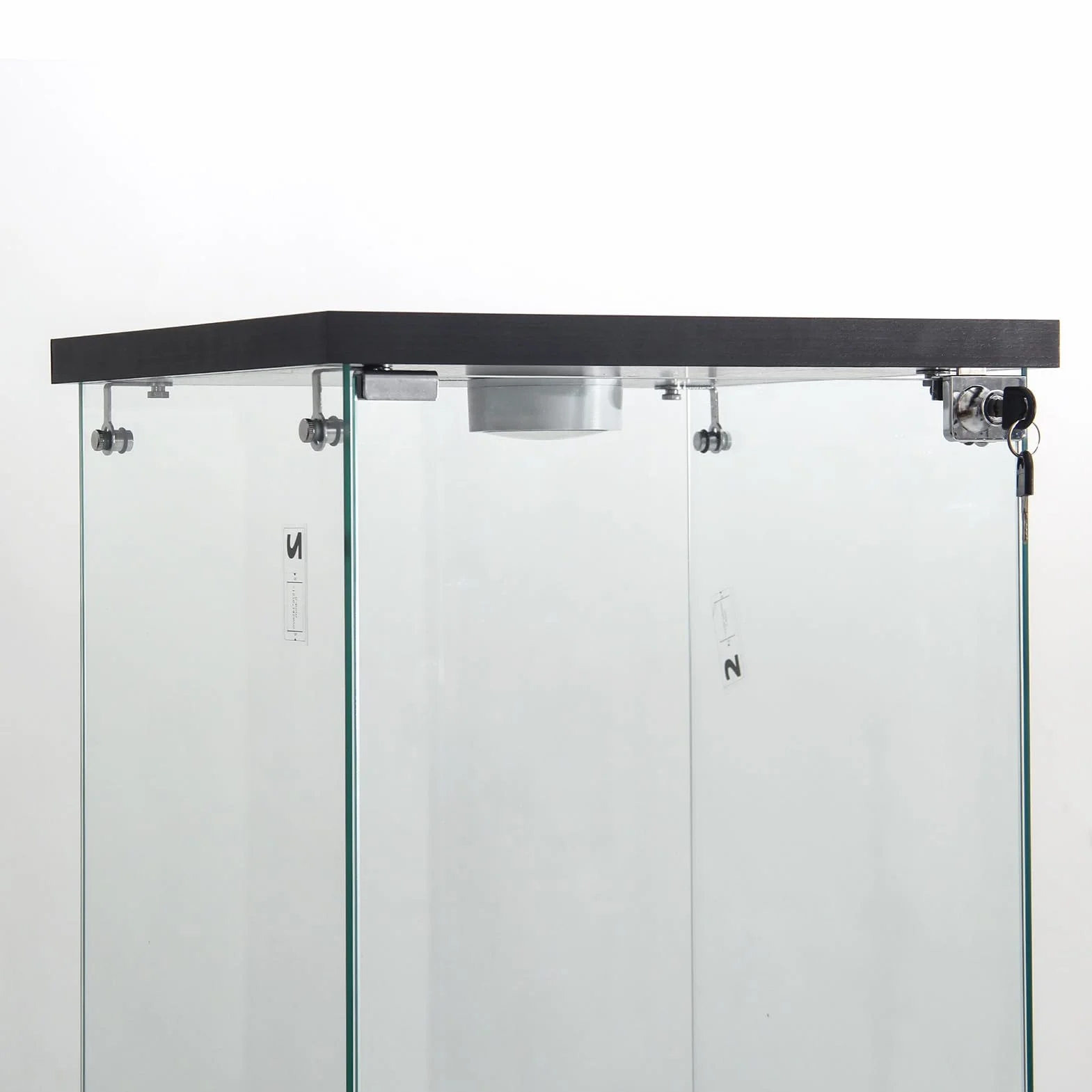 Szklana gablota z diodami LED, szklana gablota kolekcjonerska z 3 półkami, 1 drzwiami i zamkiem, nowoczesna szafka do przechowywania okien do salonu, sypialni, czarna, 36 x 42 x 125 cm
