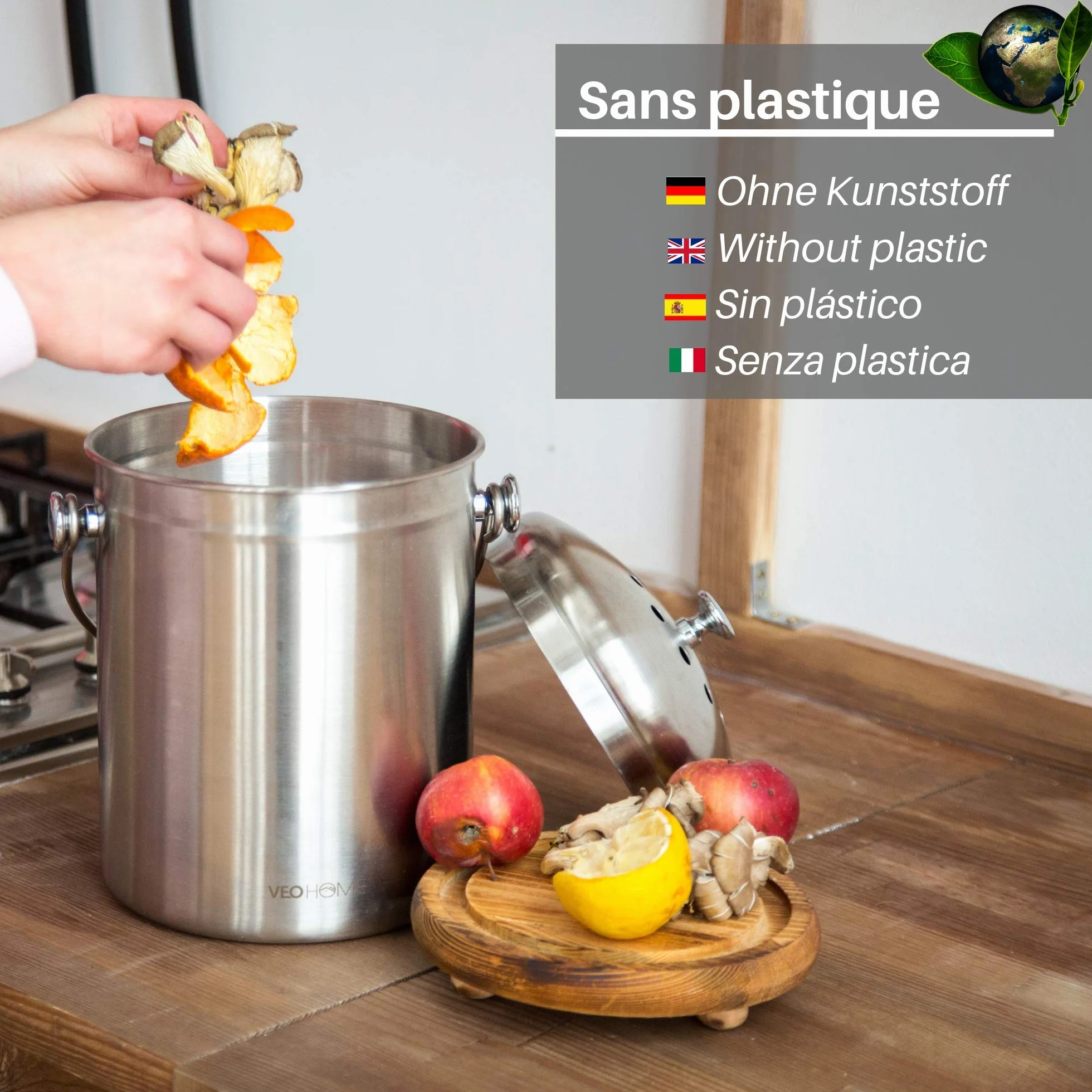 VeoHome Kosz na kompost kuchenny pojemnik stołowy na odpady organiczne