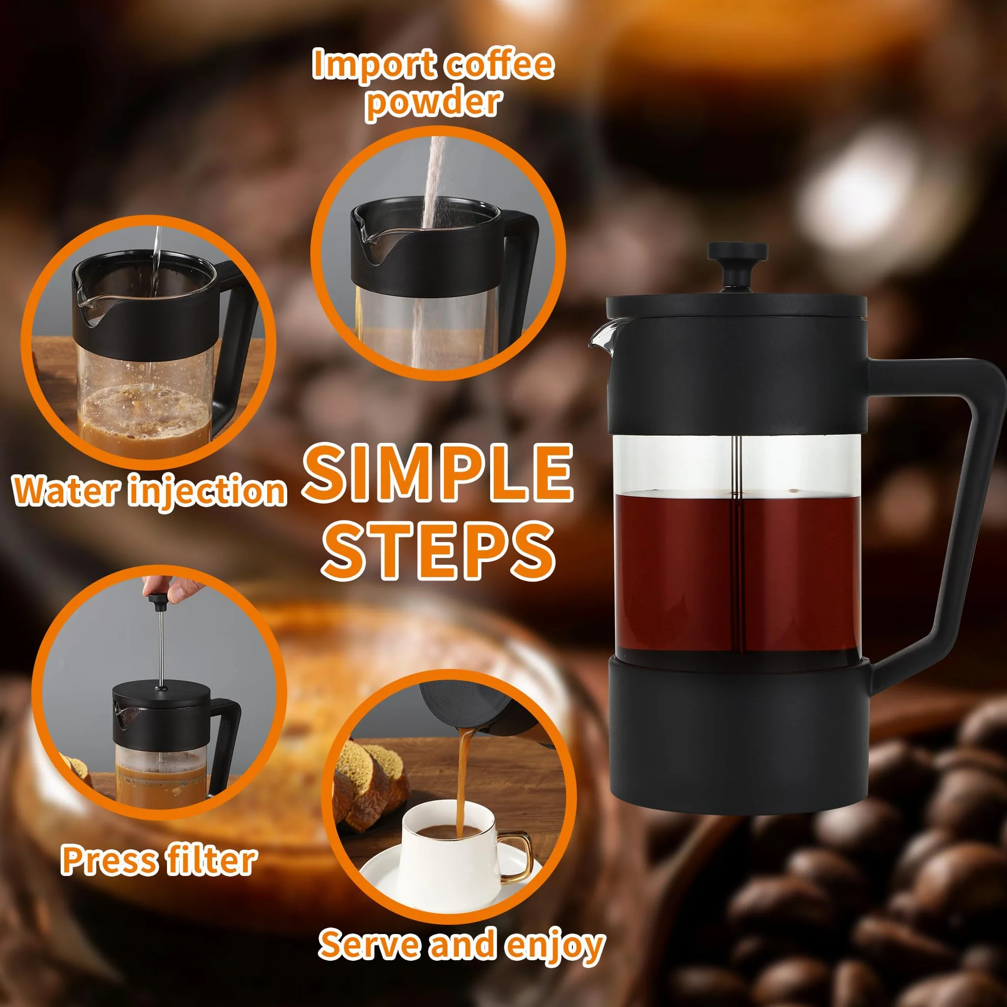 Ekspres do kawy French Press 1000 ml,prasa do kawy,filtr ze stali nierdzewnej