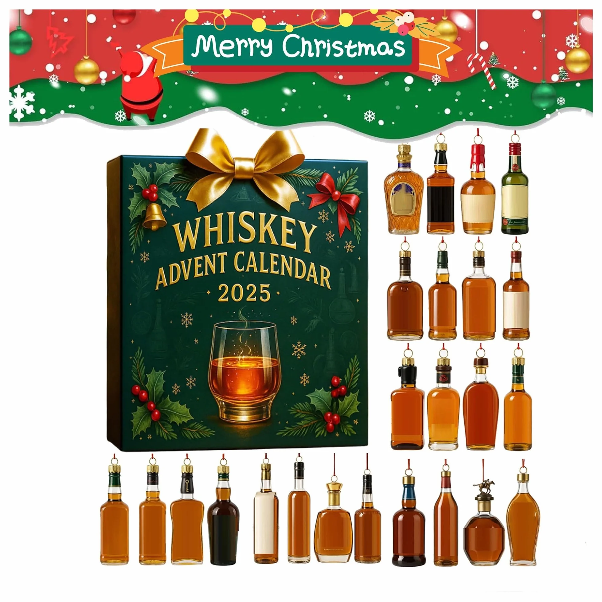 Kalendarz adwentowy Whisky 2025-24 Ozdoby choinkowe Dekoracja stołu Prezent dla miłośników whisky