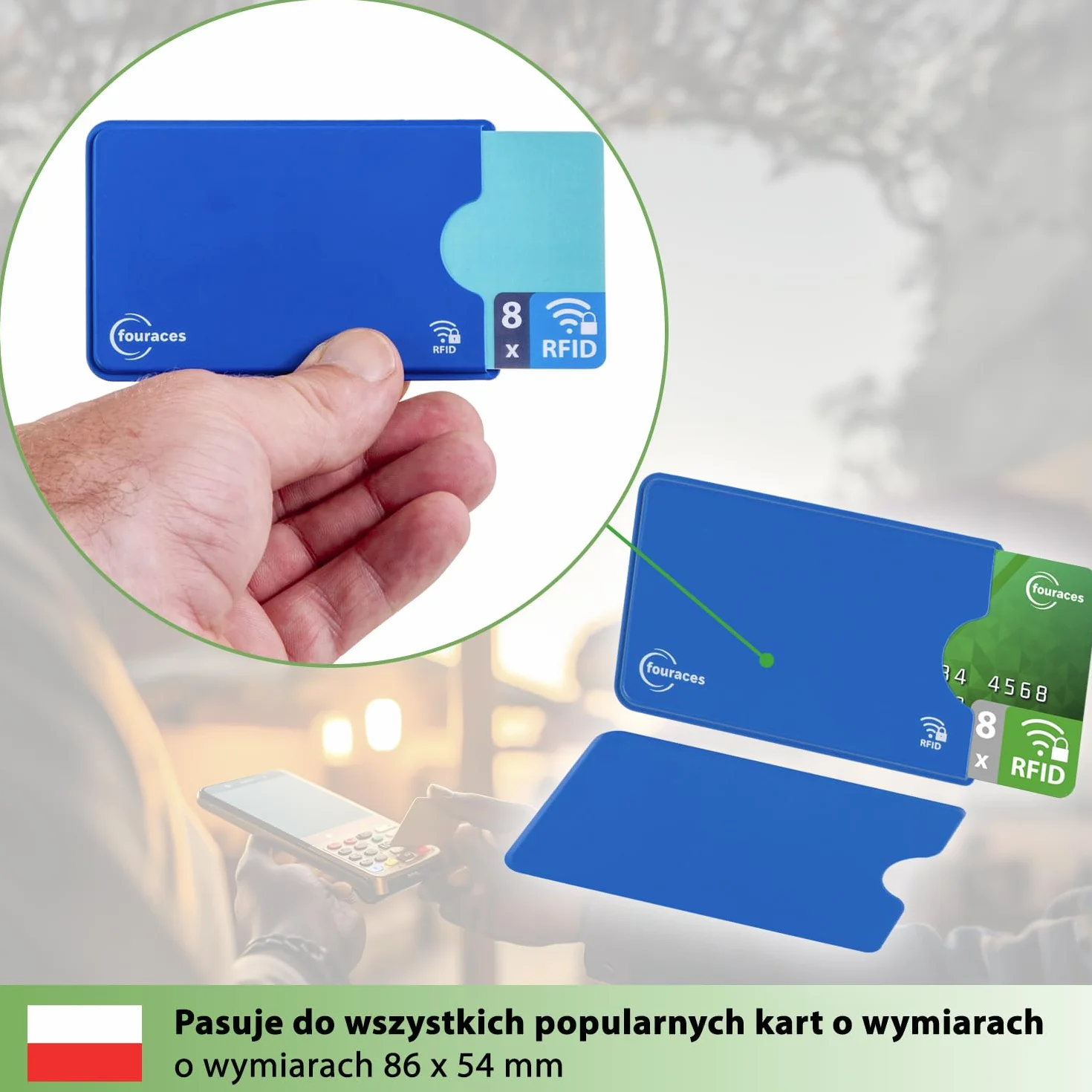 fouraces 8x Etui ochronne z blokadą RFID – różne kolory – ochrona przed kradzieżą danych – etui NFC – etui na karty kredytowe i karty EC, etui na karty EC dla kart bankowych