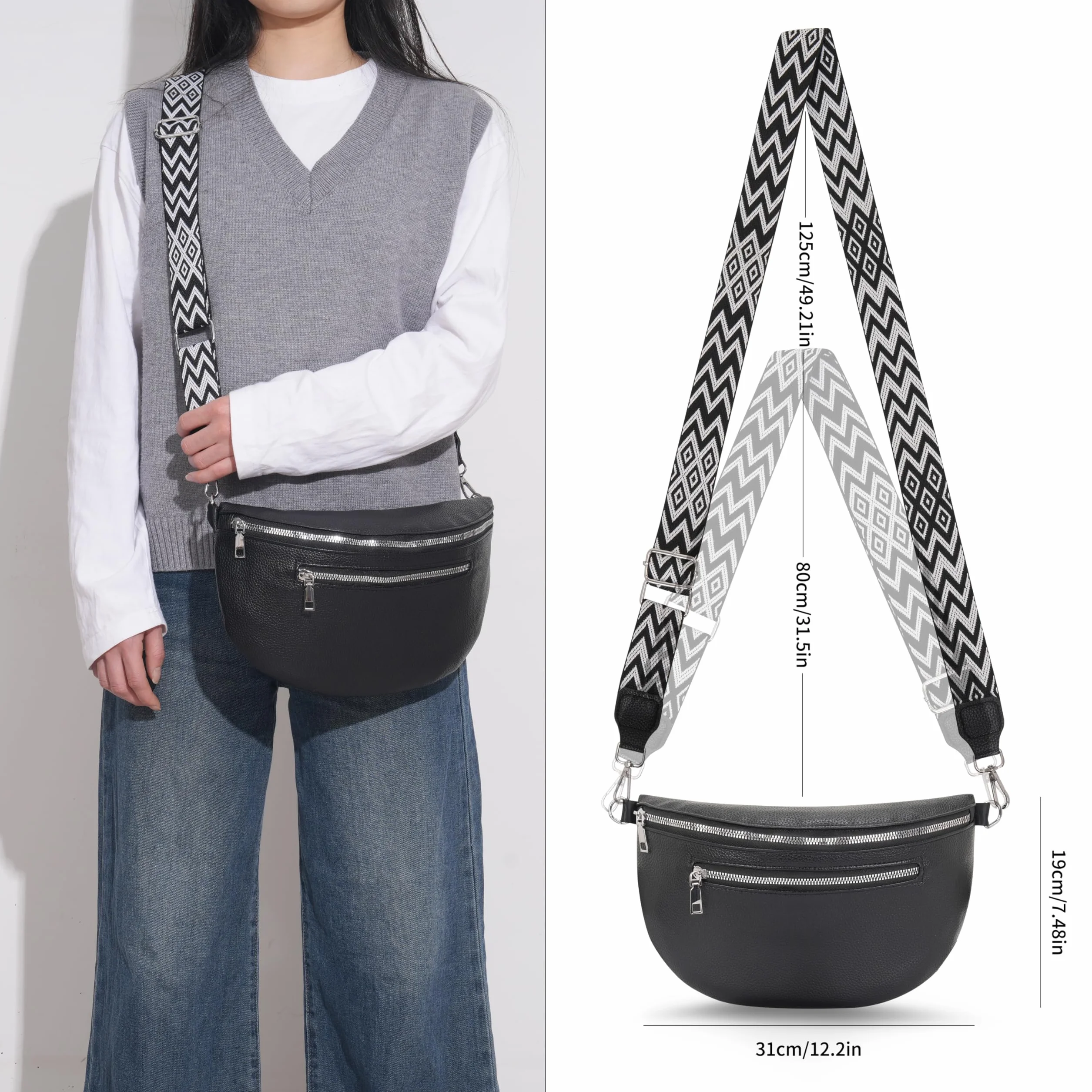 Torby crossbody dla kobiet torebki ze skóry PU torba na ramię z regulowanym szerokim paskiem torby na ramię dla kobiet dziewcząt podróże zakupy do pracy na co dzień
