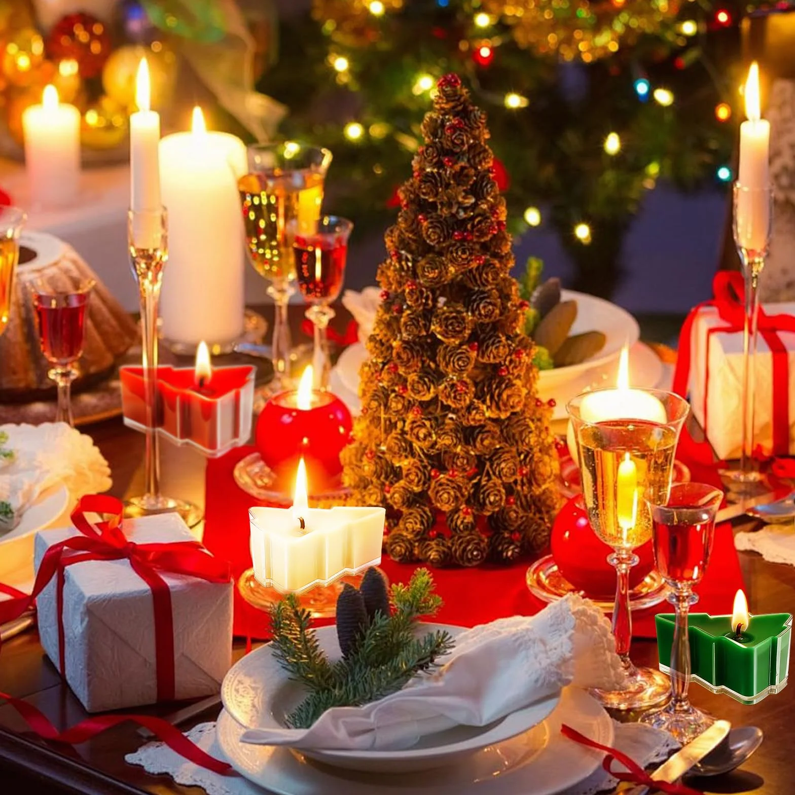 Świeczki typu tealight, 24 sztuki świec w kształcie choinki, świąteczna świeczka zapachowa, do relaksu, na imprezę, urlop, Nowy Rok, jako dekoracja