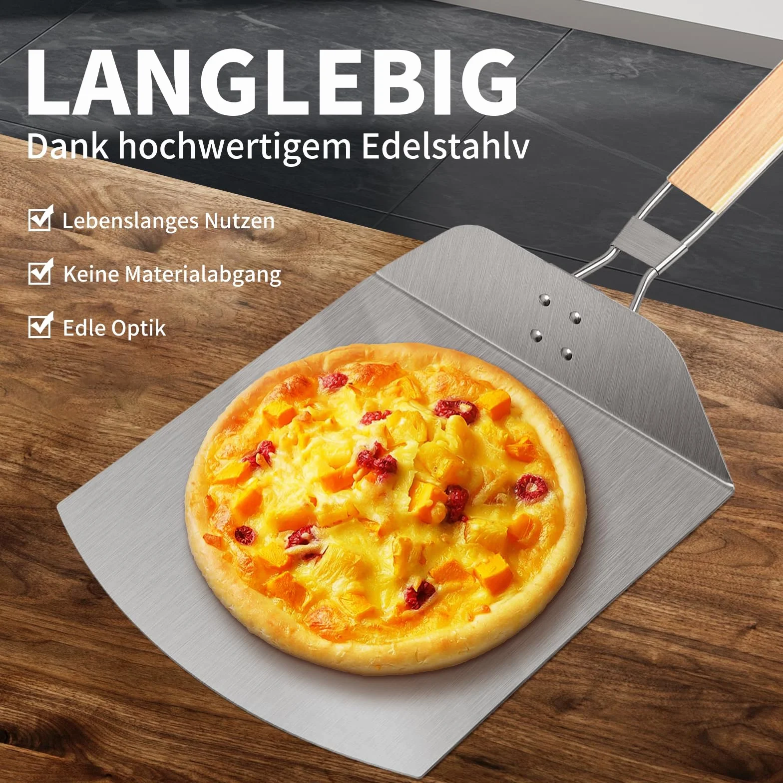 Łopatka do pizzy ze stali nierdzewnej, składany uchwyt, do piekarnika i grilla