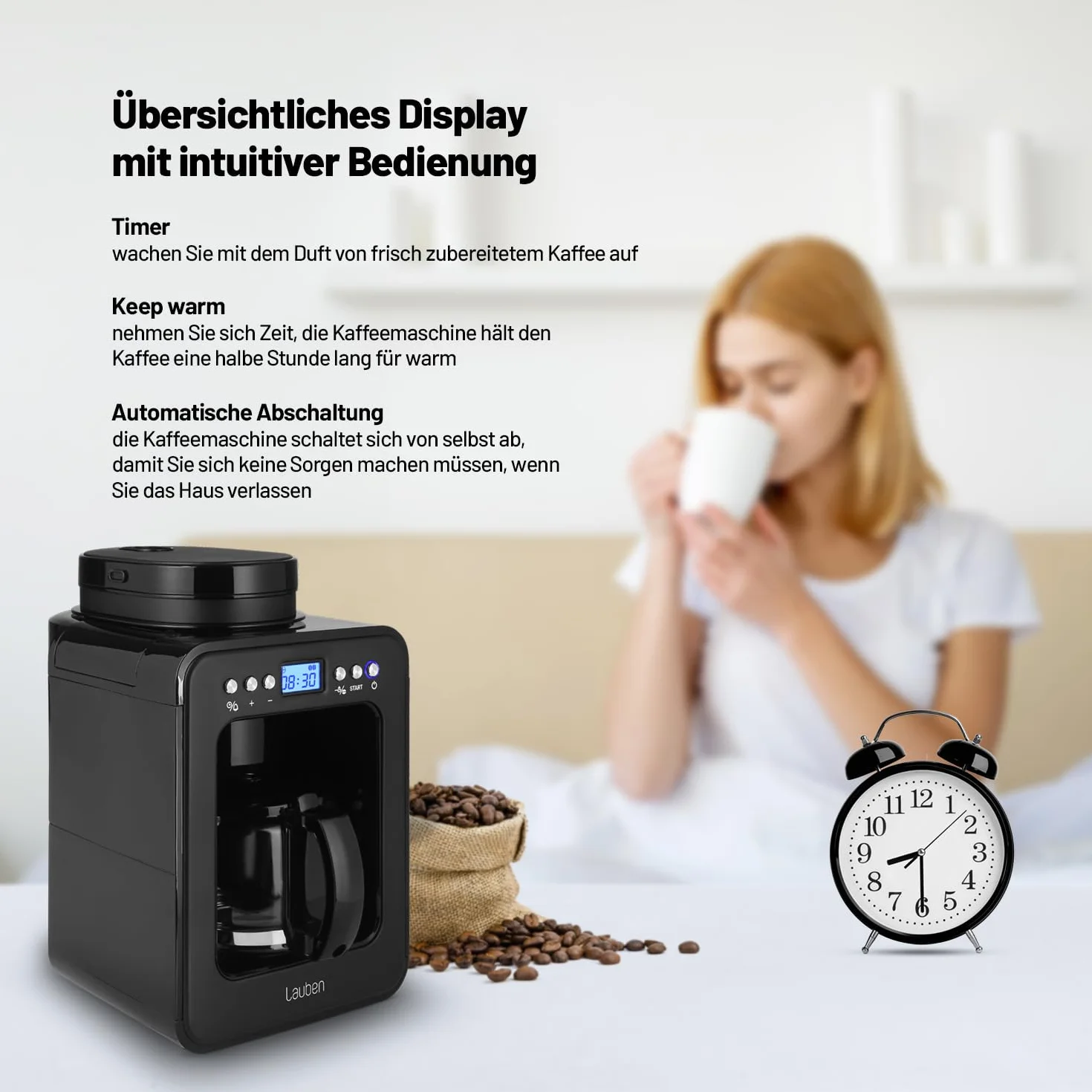 Lauben Grind&Drip Coffee Maker 600BB mały ekspres do kawy z wbudowanym młynkiem 0,56 l