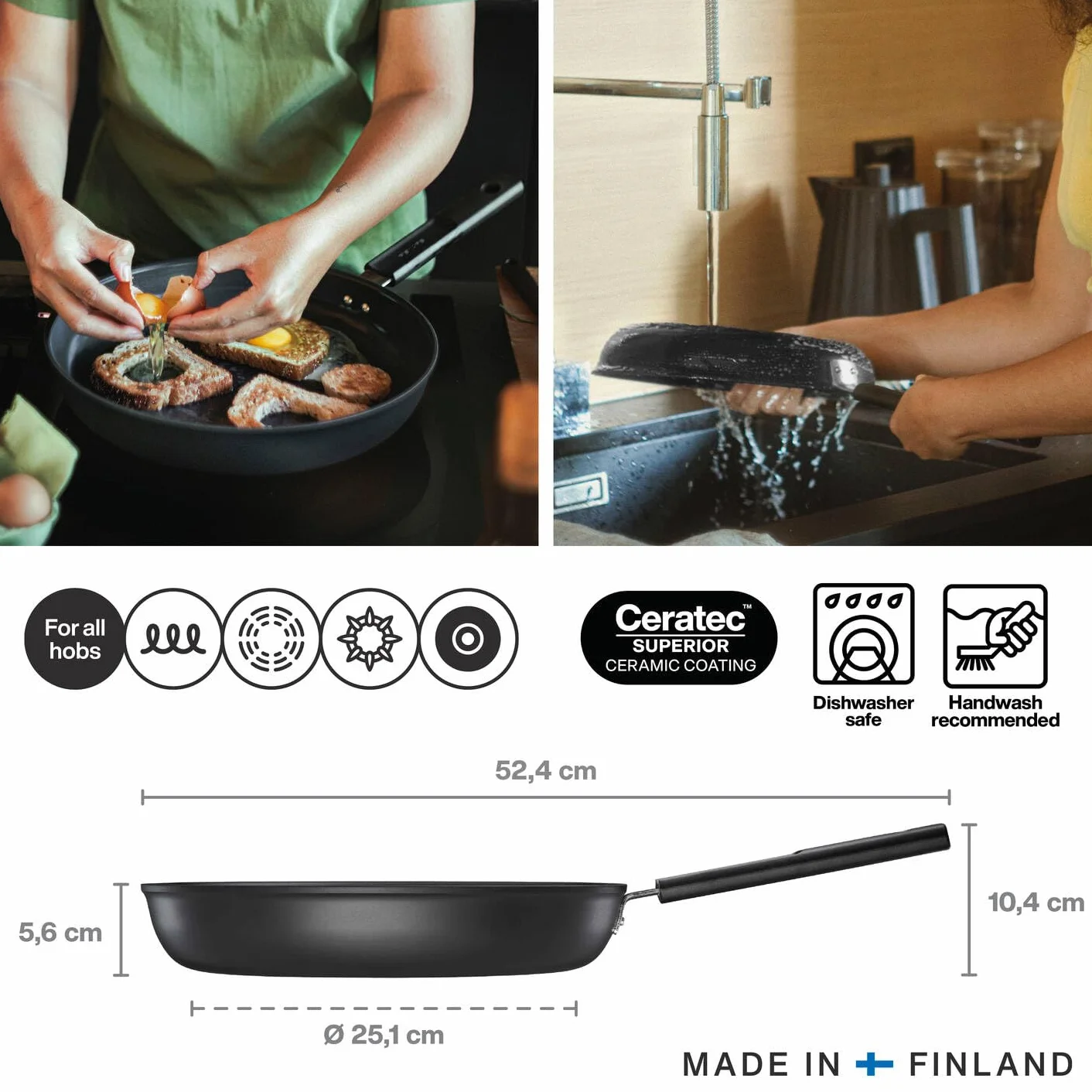 Fiskars Patelnia Hard Face 30 cm, nieprzywierająca, odporna na zarysowania, aluminium/plastik, czarna