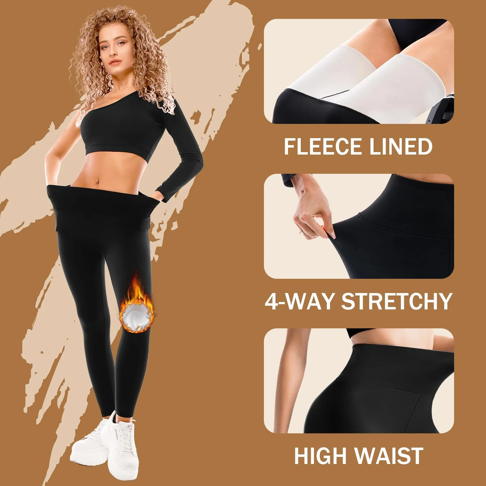 SINOPHANT Legginsy z podszewką polarową dla kobiet, wysoka talia, termo-zimowe legginsy, grube, ciepłe